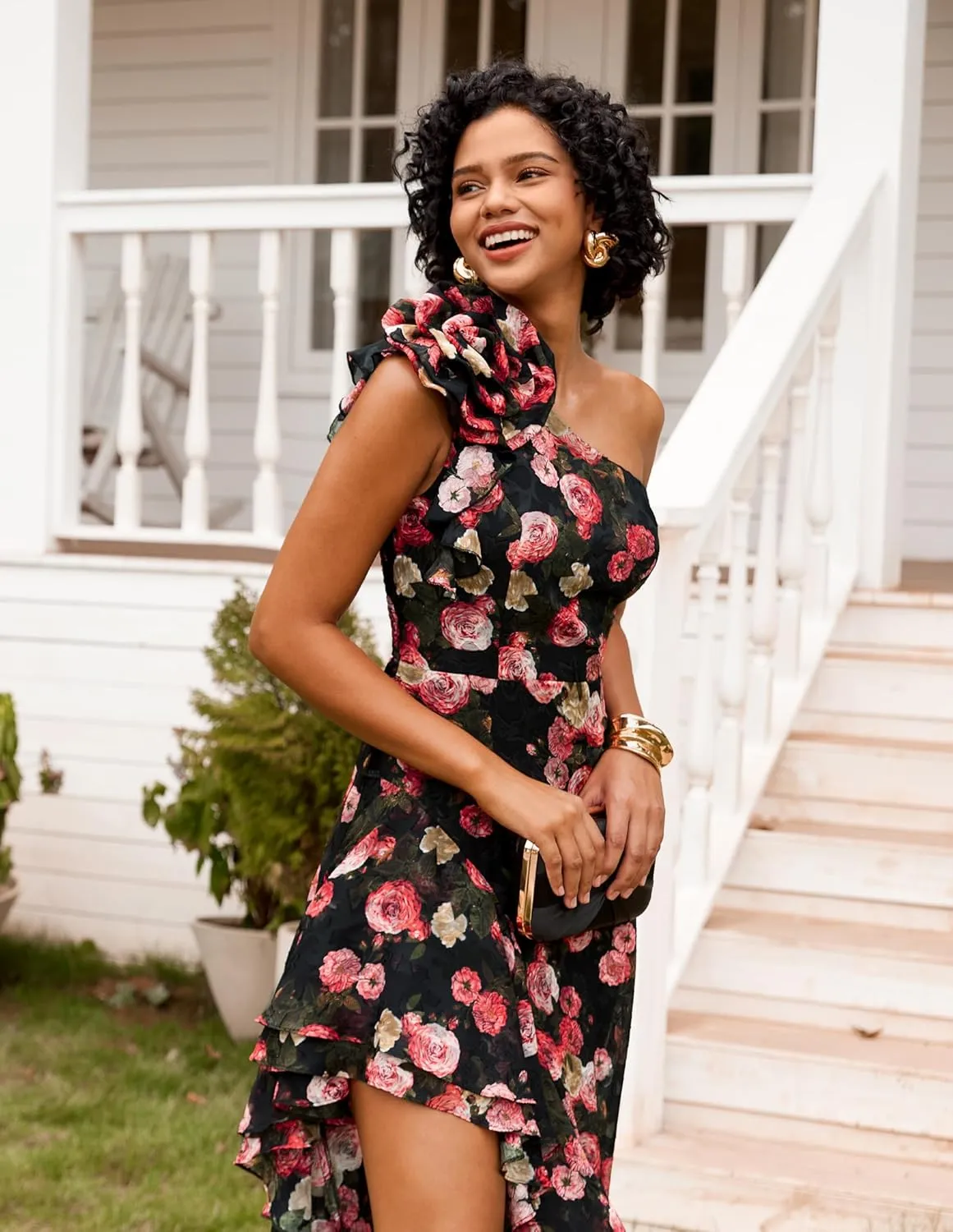 GRACE KARIN Womens Summer One Shoulder Sleeveless Dresses Floral Flowy Ruffle High Low Wedding Guest Maxi Sundresses