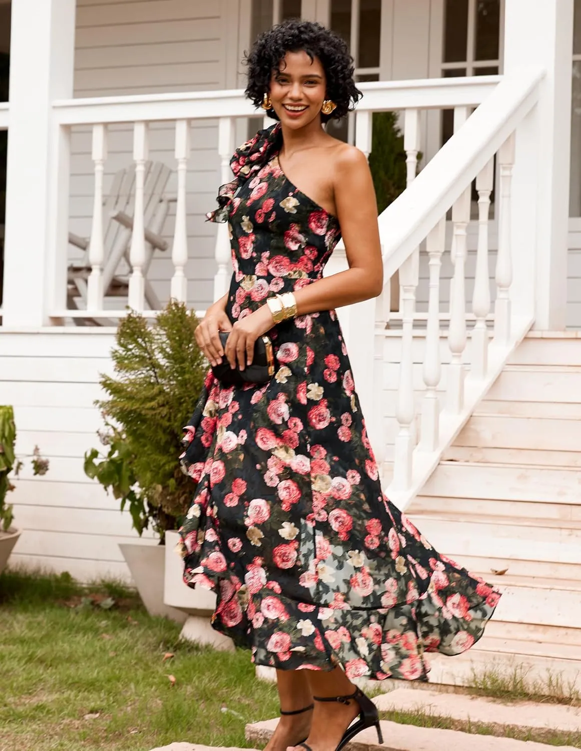 GRACE KARIN Womens Summer One Shoulder Sleeveless Dresses Floral Flowy Ruffle High Low Wedding Guest Maxi Sundresses