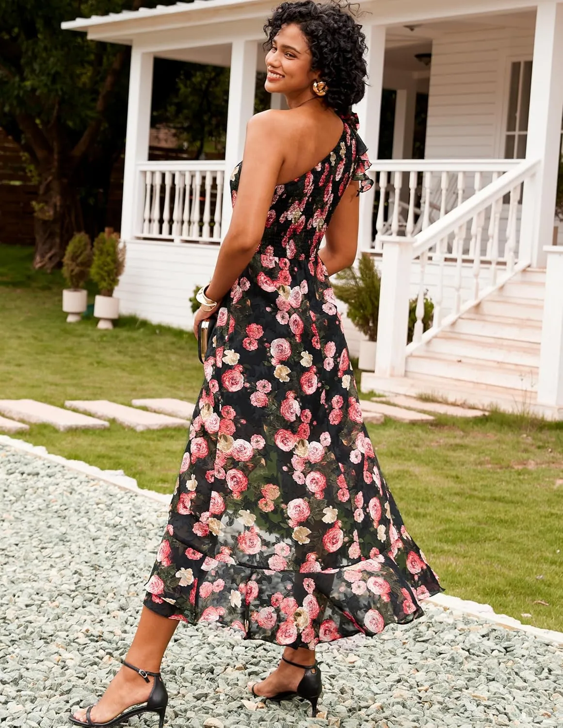 GRACE KARIN Womens Summer One Shoulder Sleeveless Dresses Floral Flowy Ruffle High Low Wedding Guest Maxi Sundresses