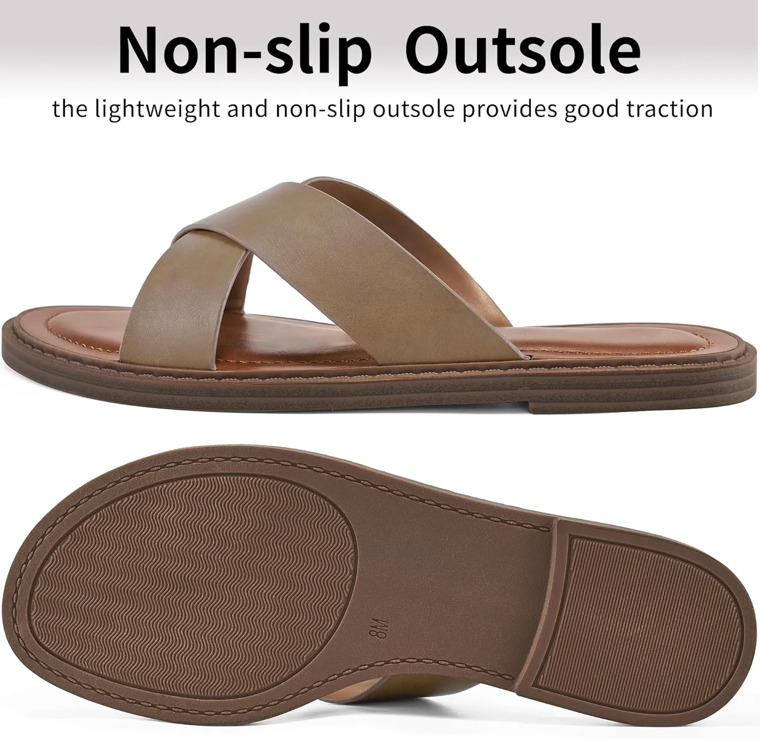 HARENCE Womens Flat Slides Sandals: Dressy Summer Slip On Flats Shoes Comfortable Open Toe Walking Beach Slide Sandal
