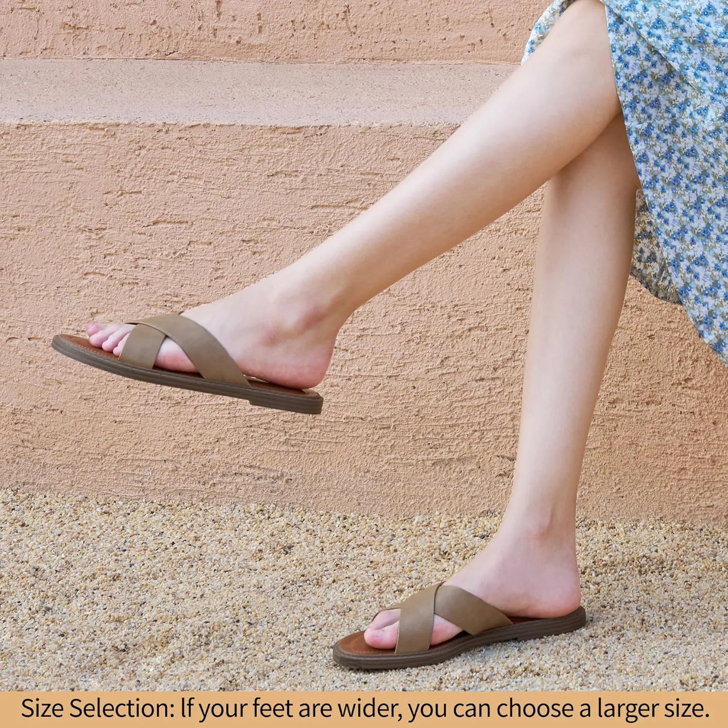 HARENCE Womens Flat Slides Sandals: Dressy Summer Slip On Flats Shoes Comfortable Open Toe Walking Beach Slide Sandal