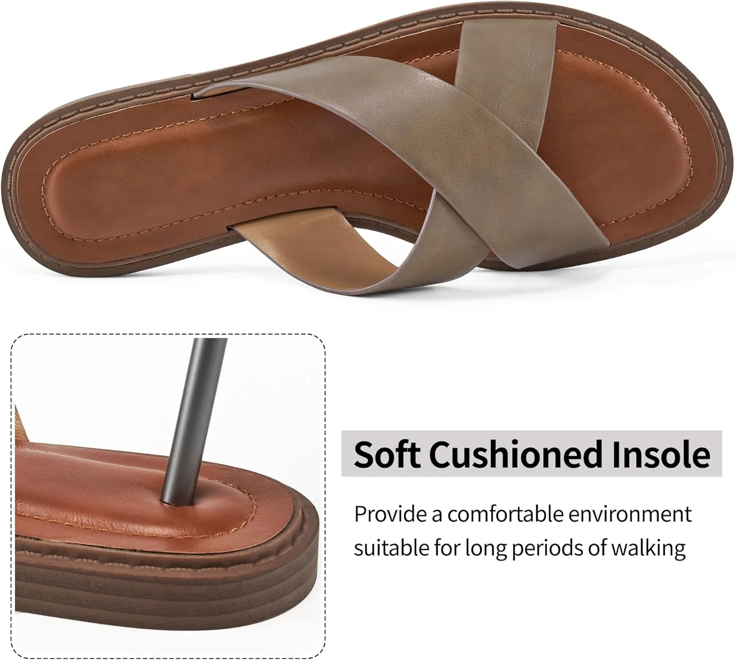 HARENCE Womens Flat Slides Sandals: Dressy Summer Slip On Flats Shoes Comfortable Open Toe Walking Beach Slide Sandal