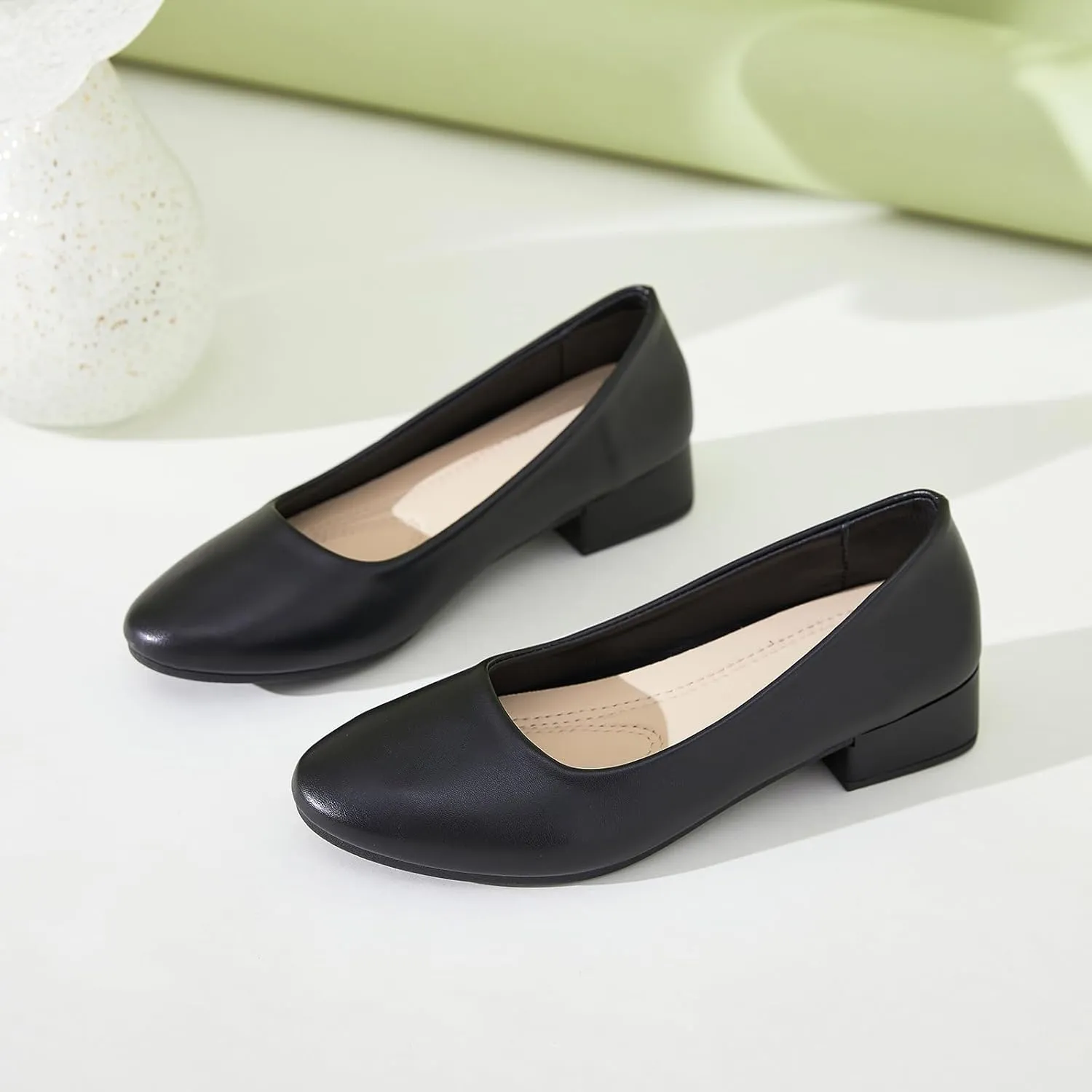 hash bubbie Women's Loafers Slip on Shoes Chunky Low Block Heels Closed Toe Pumps Shoes Office Shoes Ladies Elegant Wedding Dress Shoes