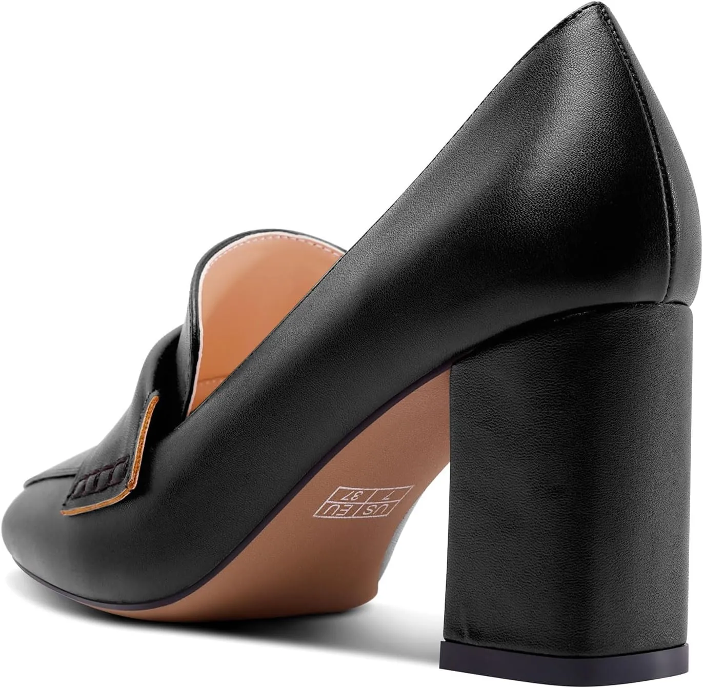 HDEUOLM Womens Chunky Block Mid Heel Square Toe Pumps Slip-on Loafers Shoes Office Basic Classic 3.2 Inches Shoes