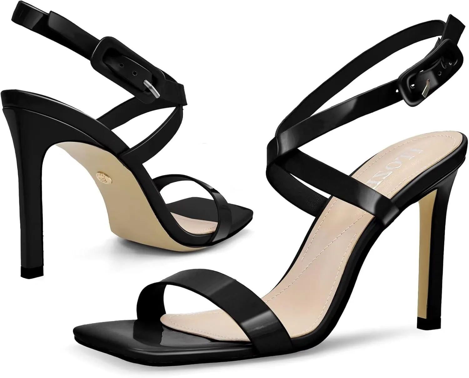 Heels For Women Stiletto High Heel Square Open Toe Slingback Dress Shoes for Women Adjustable Ankle Strap Heeled