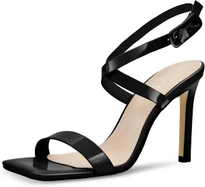 Heels For Women Stiletto High Heel Square Open Toe Slingback Dress Shoes for Women Adjustable Ankle Strap Heeled