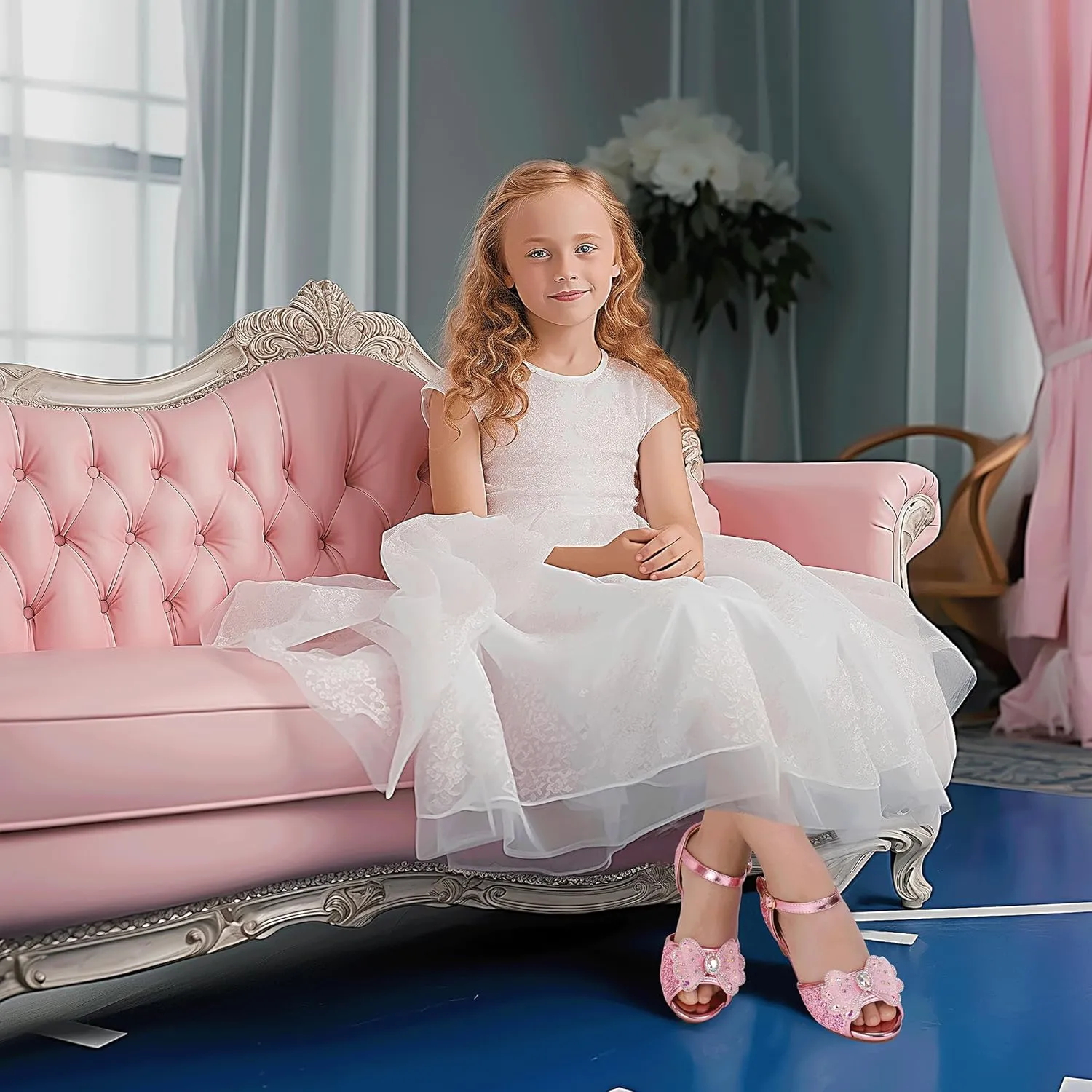 Hehainom Toddler Dress Shoes Little Girls Heels Flower Girl Sandals Open Toe Big Kid Wedding Party Shoes