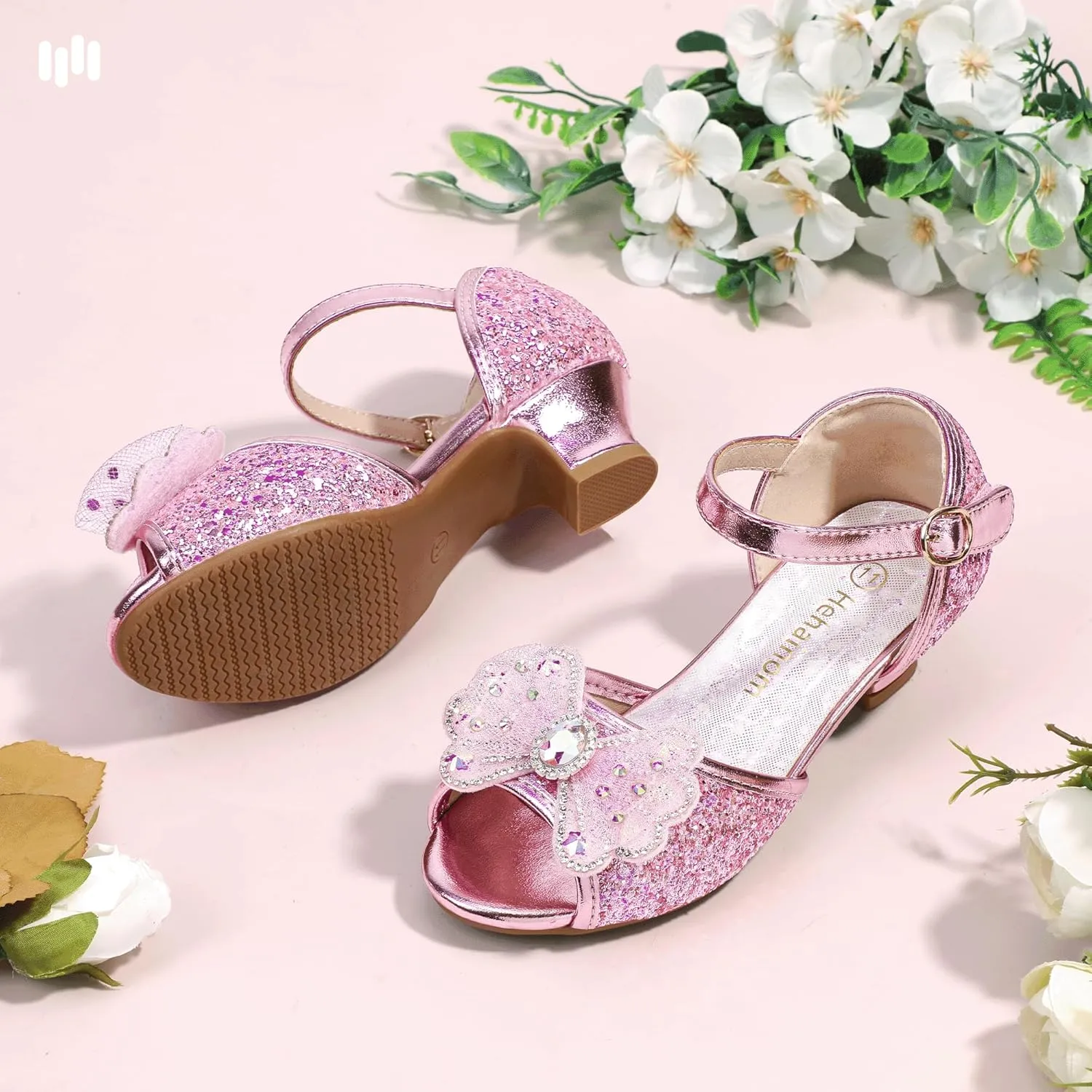 Hehainom Toddler Dress Shoes Little Girls Heels Flower Girl Sandals Open Toe Big Kid Wedding Party Shoes