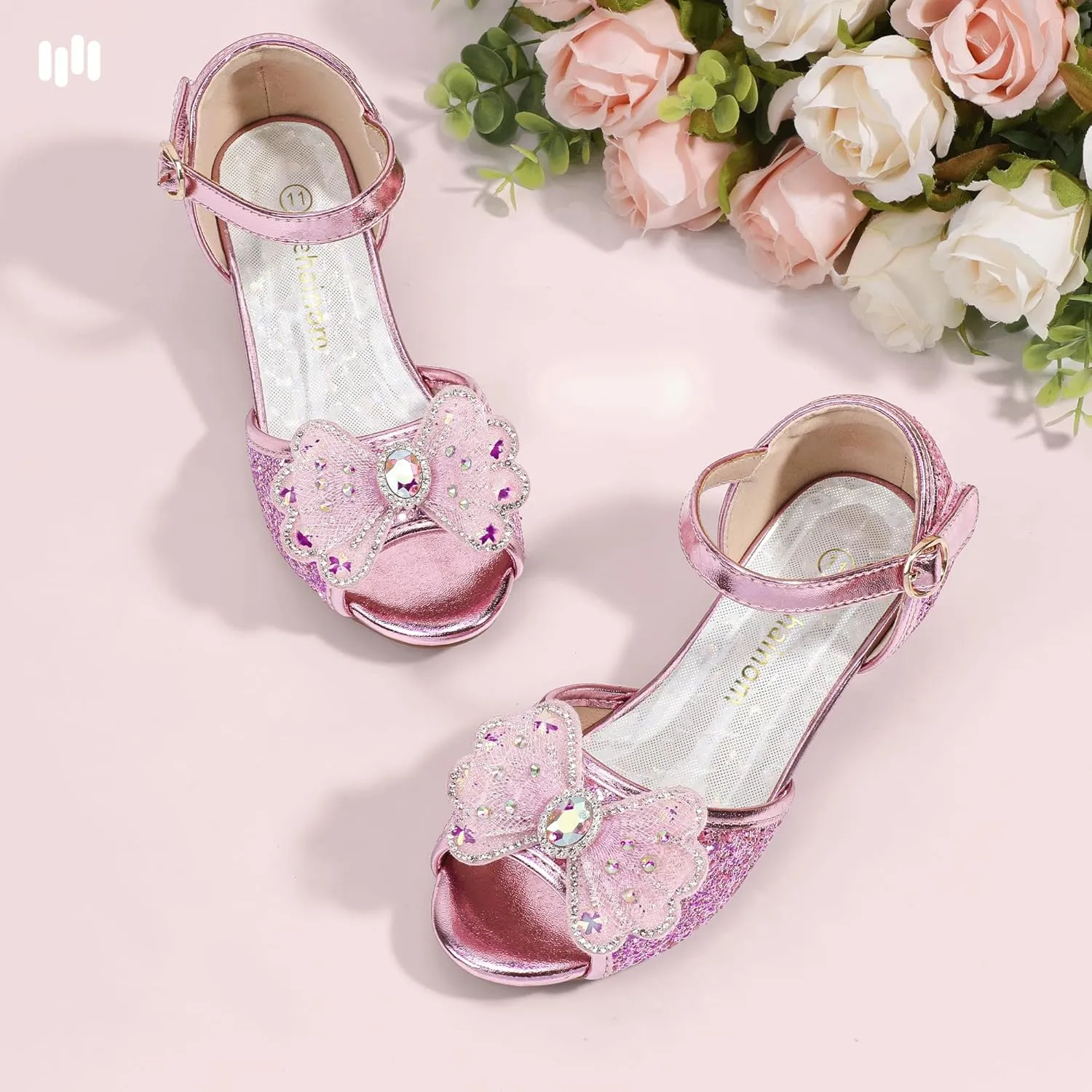 Hehainom Toddler Dress Shoes Little Girls Heels Flower Girl Sandals Open Toe Big Kid Wedding Party Shoes