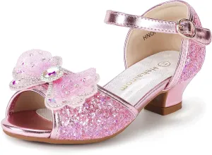 Hehainom Toddler Dress Shoes Little Girls Heels Flower Girl Sandals Open Toe Big Kid Wedding Party Shoes