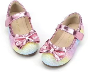 Hehainom Toddler Girls Dress Shoes Little Kids Flower Girl Sparkle Bow Ballet Flats School Wedding Party Shoes