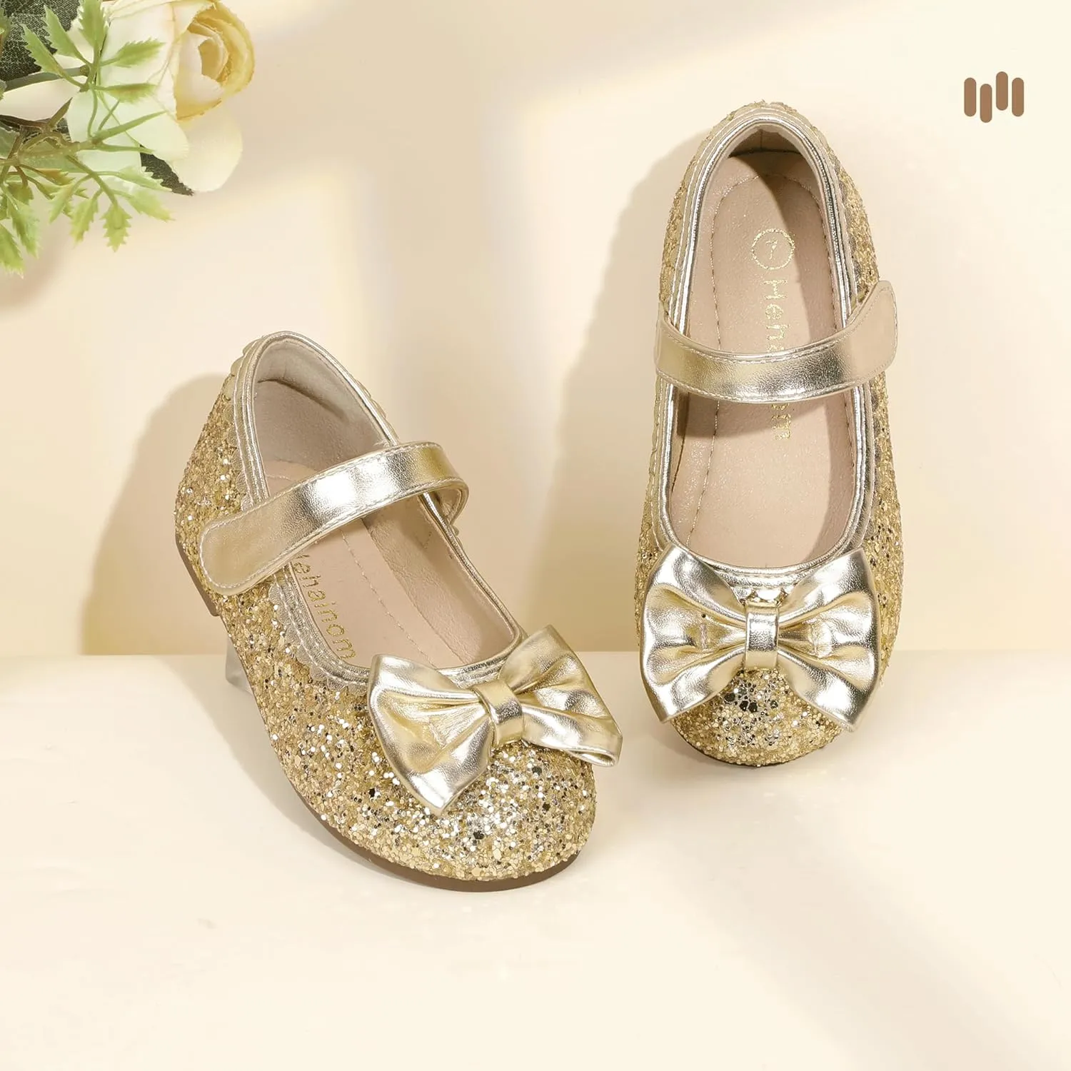 Hehainom Toddler Girls Dress Shoes Little Kids Flower Girl Sparkle Bow Ballet Flats School Wedding Party Shoes