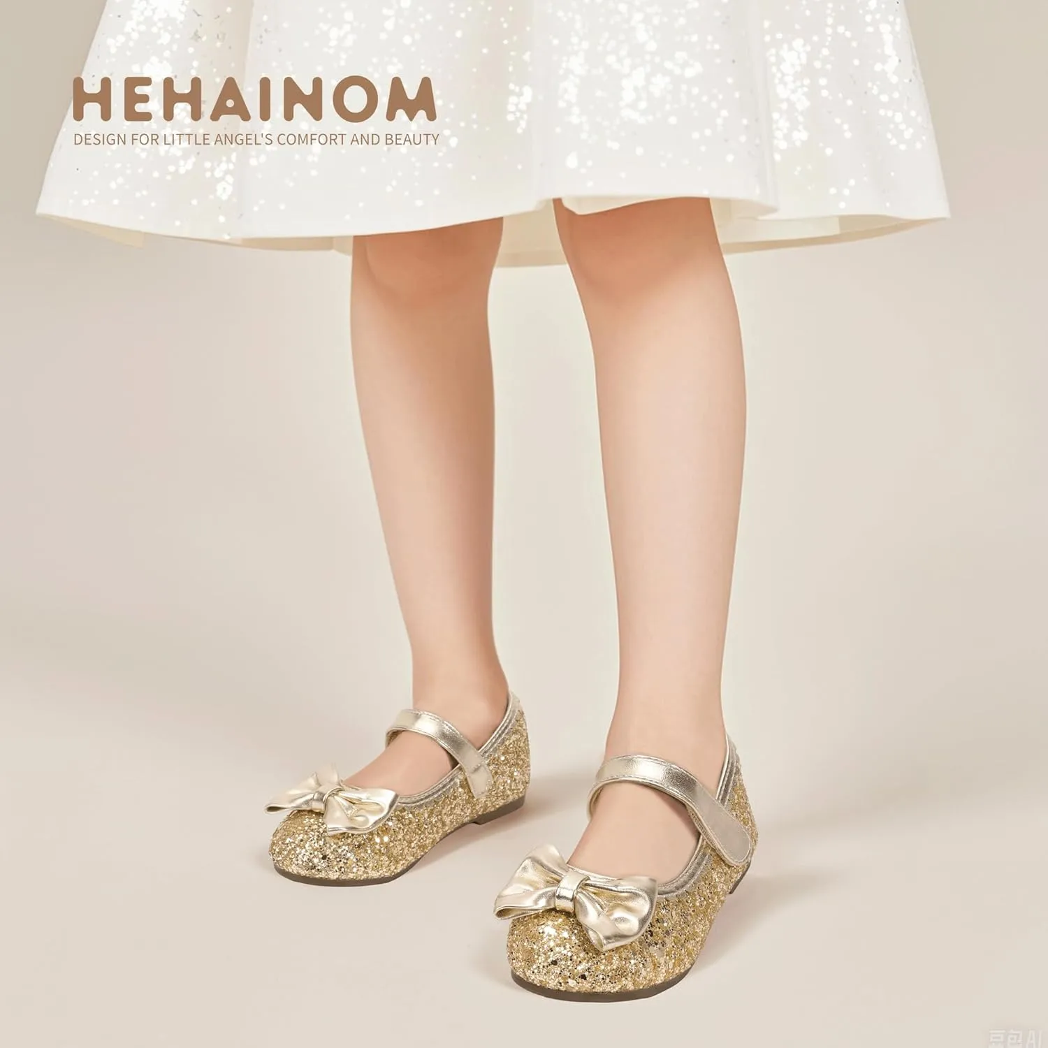 Hehainom Toddler Girls Dress Shoes Little Kids Flower Girl Sparkle Bow Ballet Flats School Wedding Party Shoes