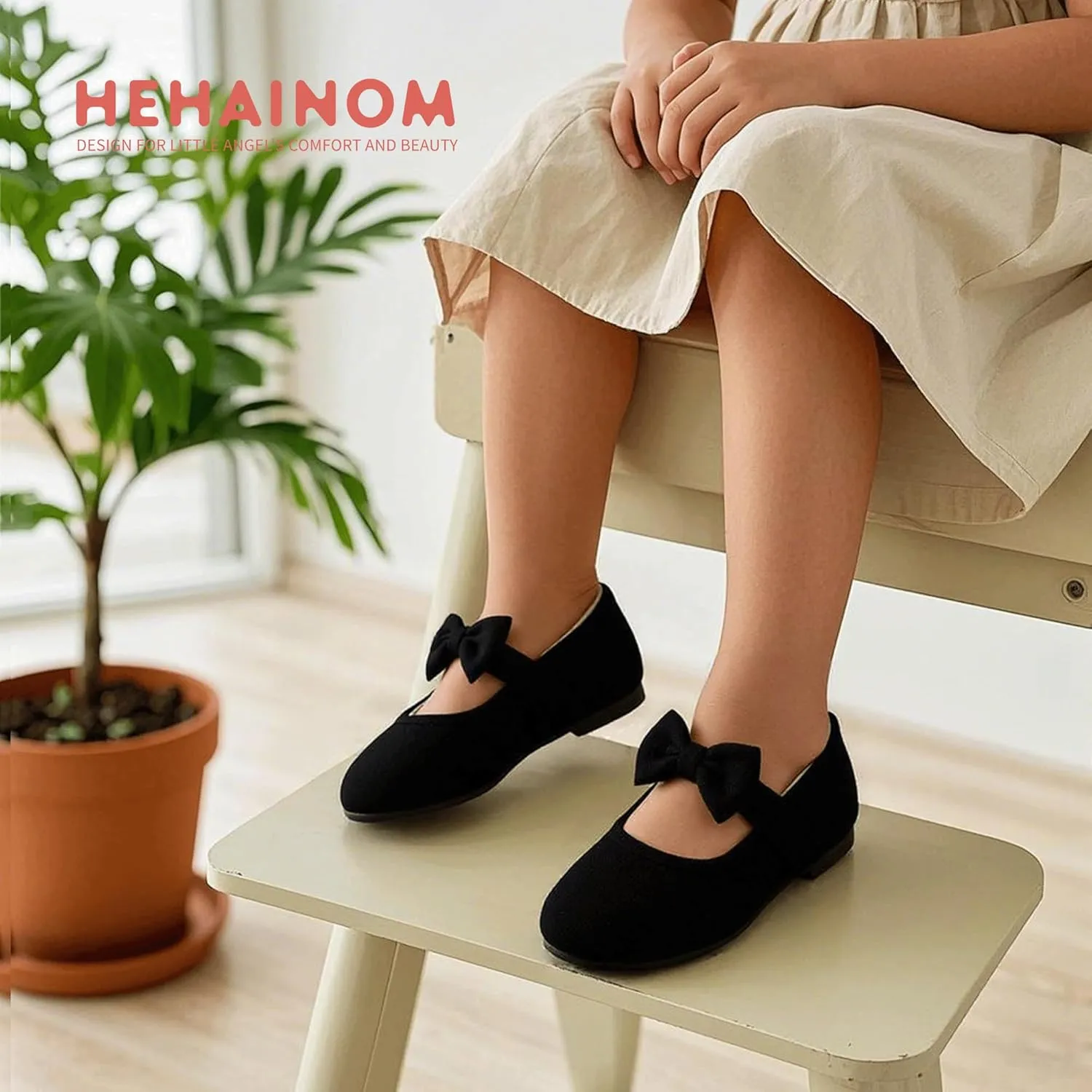 Hehainom Toddler Girls Dress Shoes Little Kids Flower Girl Sparkle Bow Ballet Flats School Wedding Party Shoes
