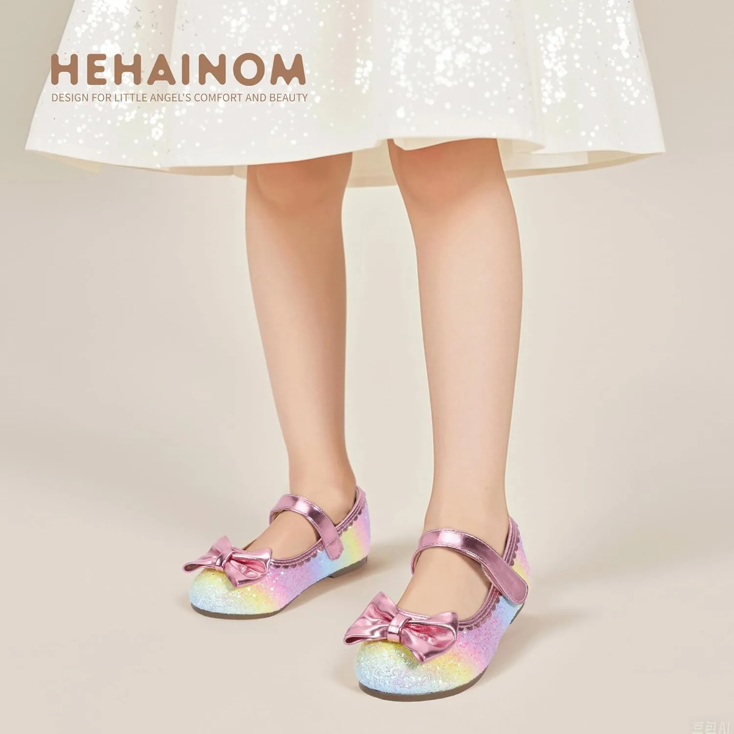 Hehainom Toddler Girls Dress Shoes Little Kids Flower Girl Sparkle Bow Ballet Flats School Wedding Party Shoes