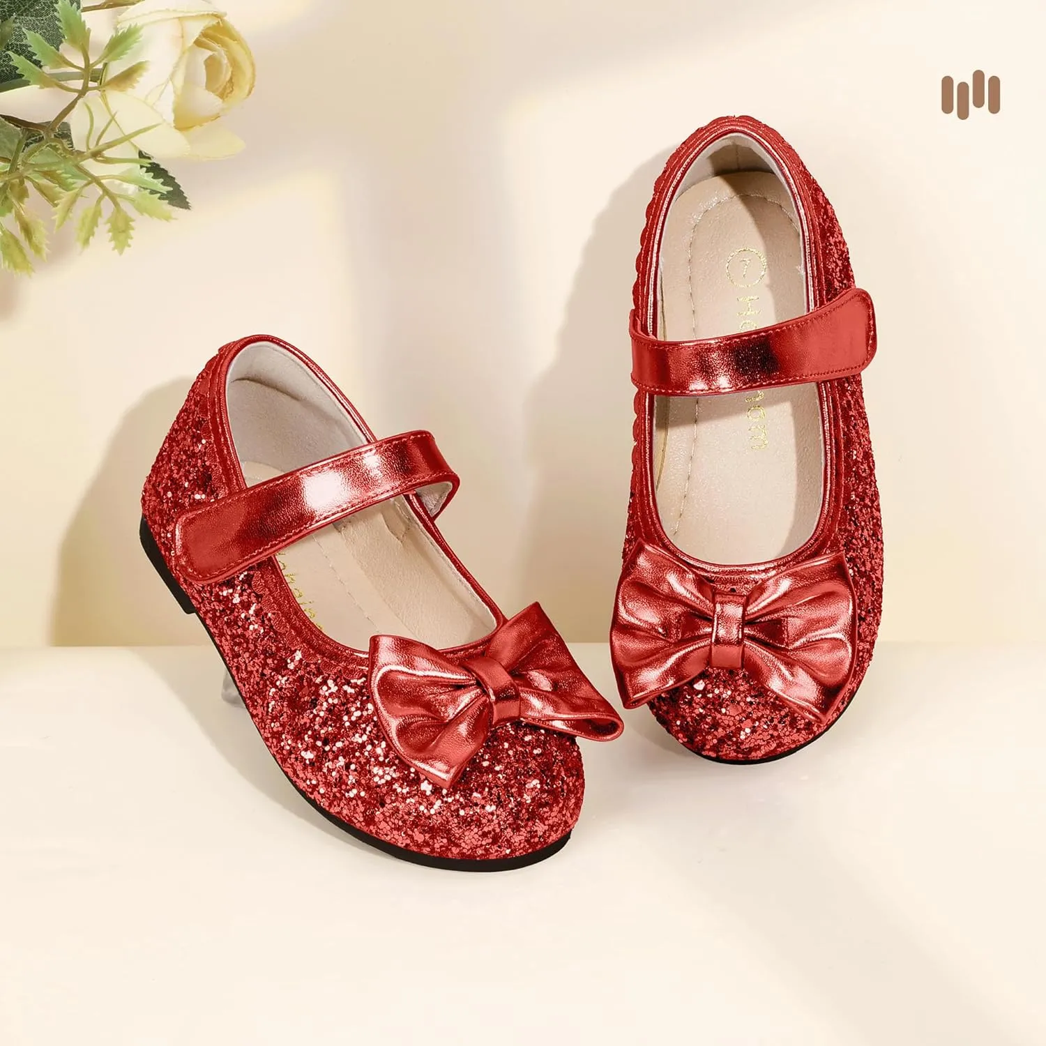 Hehainom Toddler Girls Dress Shoes Little Kids Flower Girl Sparkle Bow Ballet Flats School Wedding Party Shoes