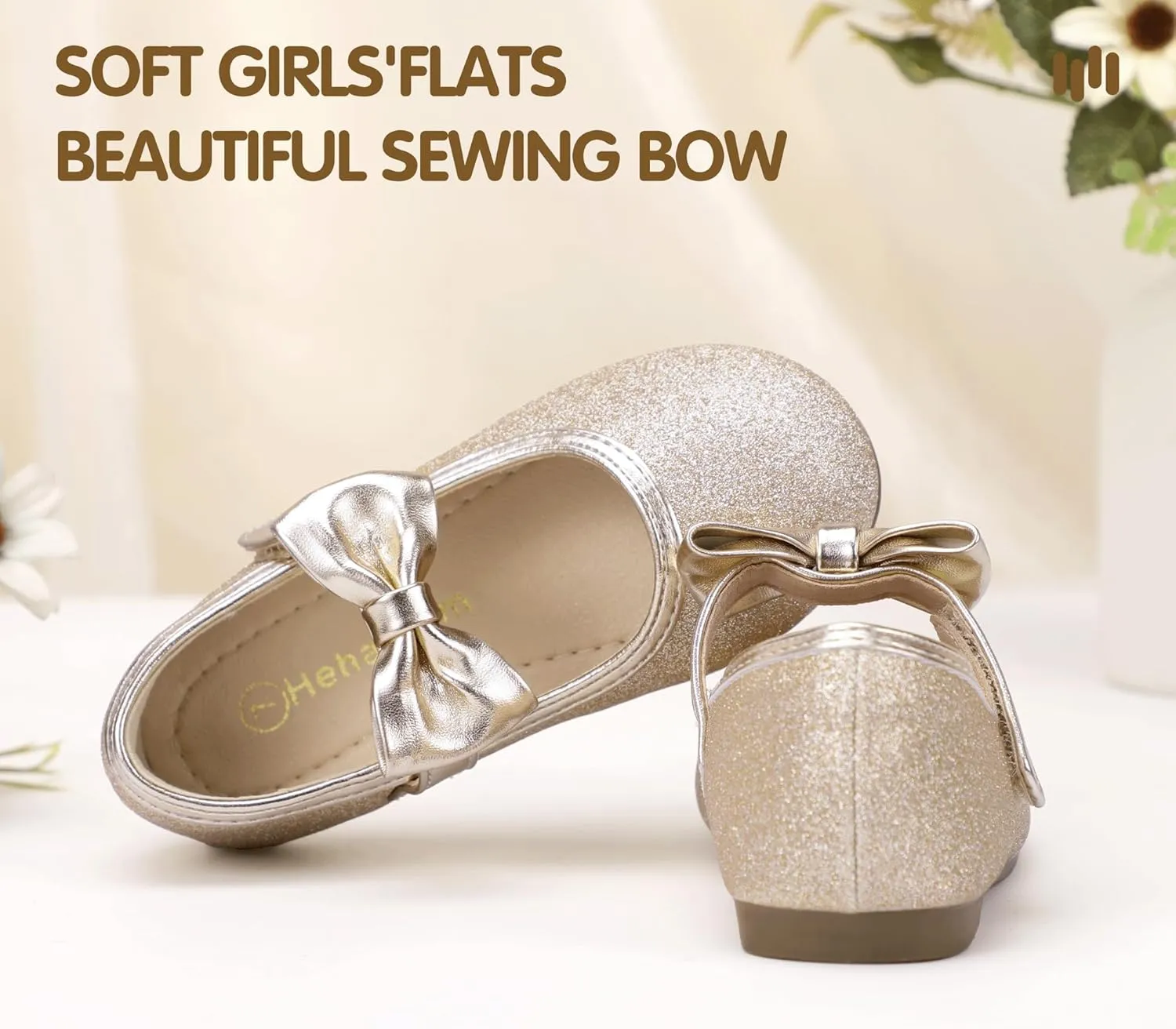 Hehainom Toddler Girls Dress Shoes Little Kids Flower Girl Sparkle Bow Ballet Flats School Wedding Party Shoes