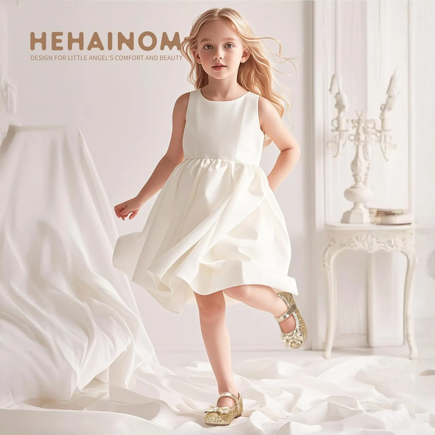 Hehainom Toddler Girls Dress Shoes Little Kids Flower Girl Sparkle Bow Ballet Flats School Wedding Party Shoes