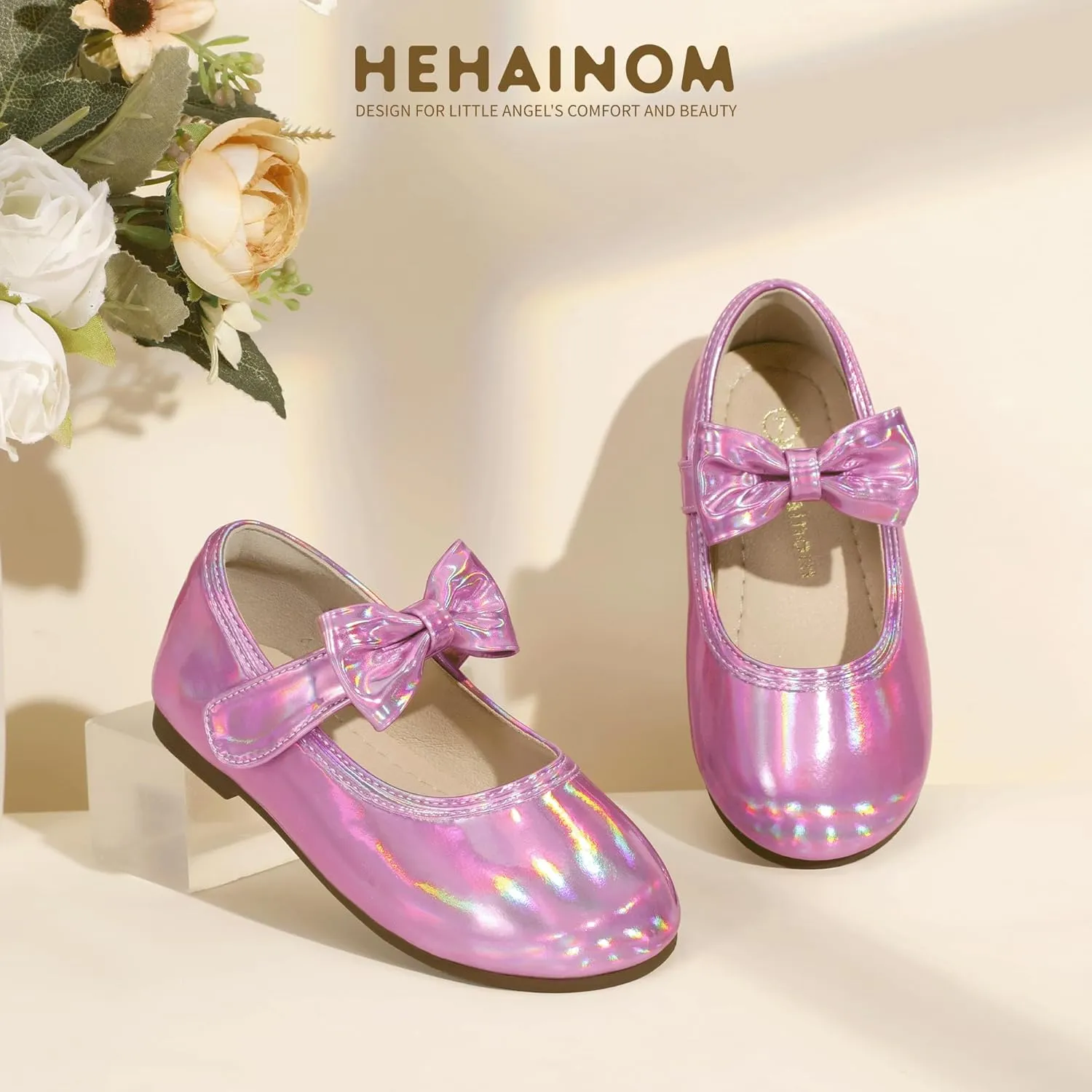 Hehainom Toddler Girls Dress Shoes Little Kids Flower Girl Sparkle Bow Ballet Flats School Wedding Party Shoes
