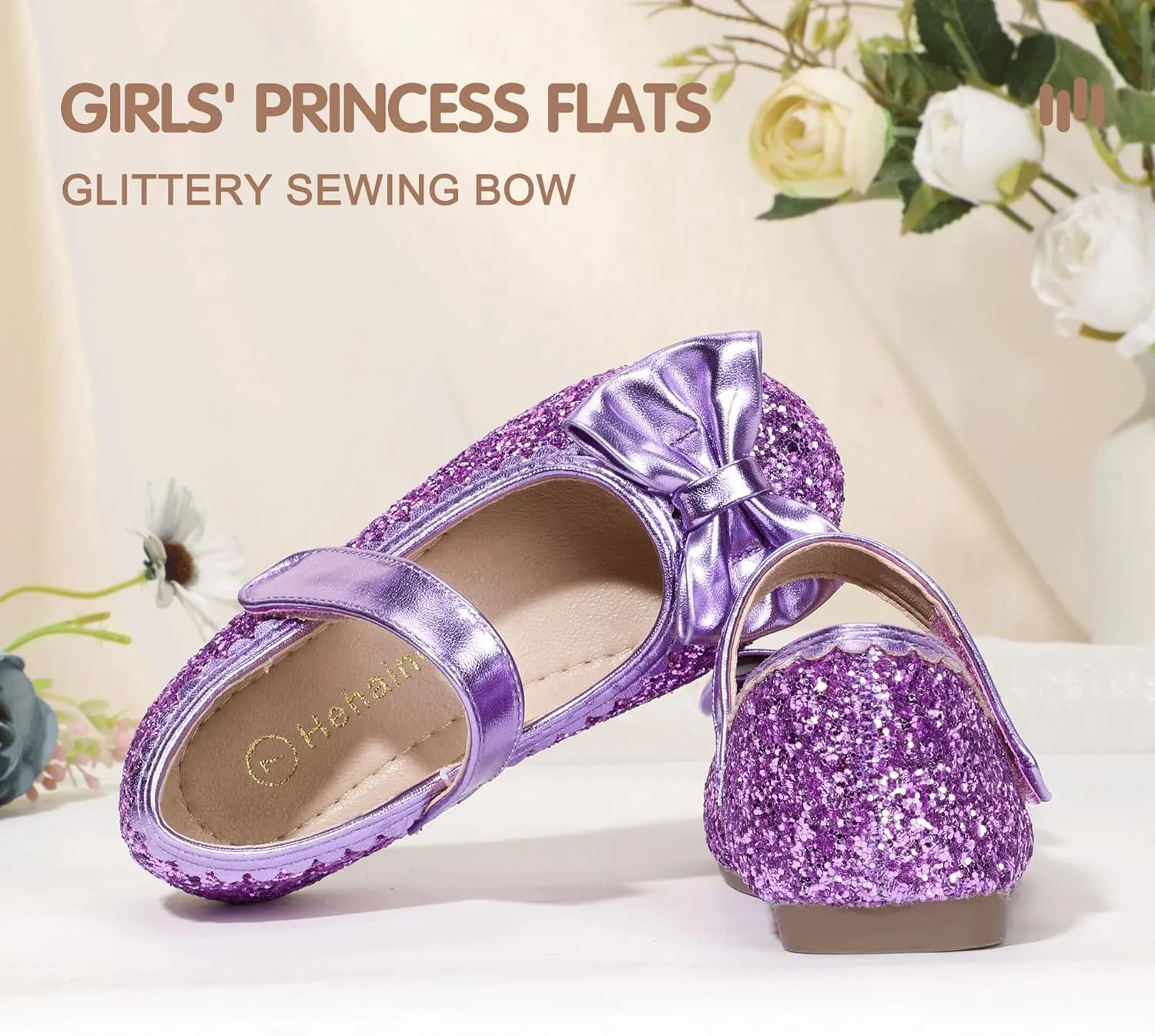 Hehainom Toddler Girls Dress Shoes Little Kids Flower Girl Sparkle Bow Ballet Flats School Wedding Party Shoes