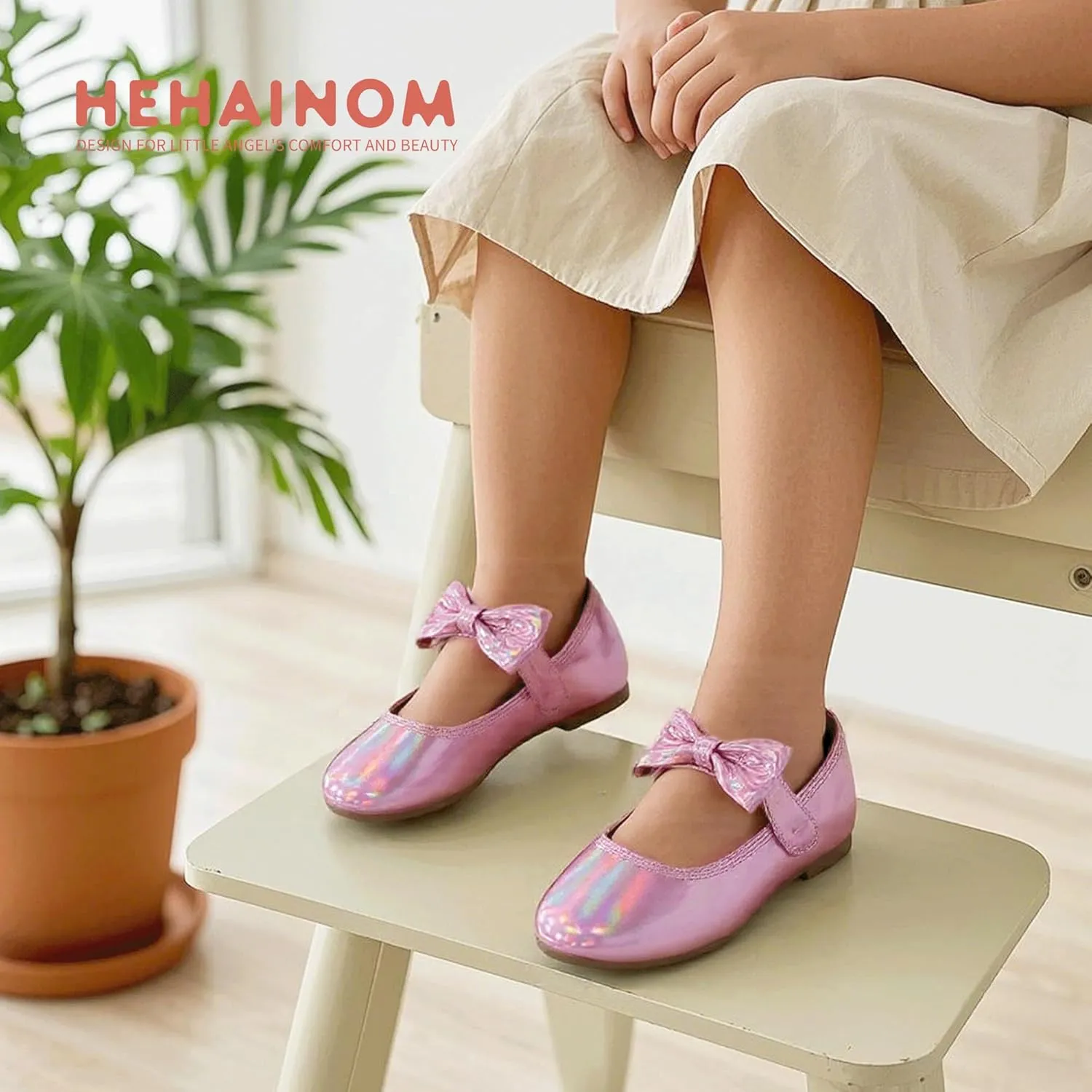 Hehainom Toddler Girls Dress Shoes Little Kids Flower Girl Sparkle Bow Ballet Flats School Wedding Party Shoes