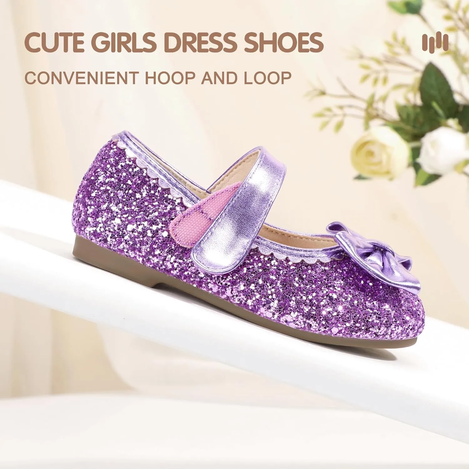 Hehainom Toddler Girls Dress Shoes Little Kids Flower Girl Sparkle Bow Ballet Flats School Wedding Party Shoes