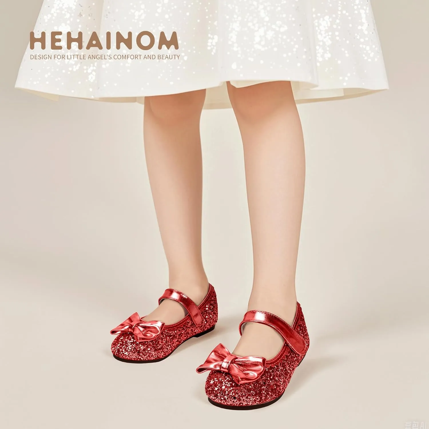 Hehainom Toddler Girls Dress Shoes Little Kids Flower Girl Sparkle Bow Ballet Flats School Wedding Party Shoes