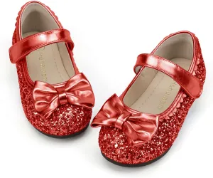 Hehainom Toddler Girls Dress Shoes Little Kids Flower Girl Sparkle Bow Ballet Flats School Wedding Party Shoes