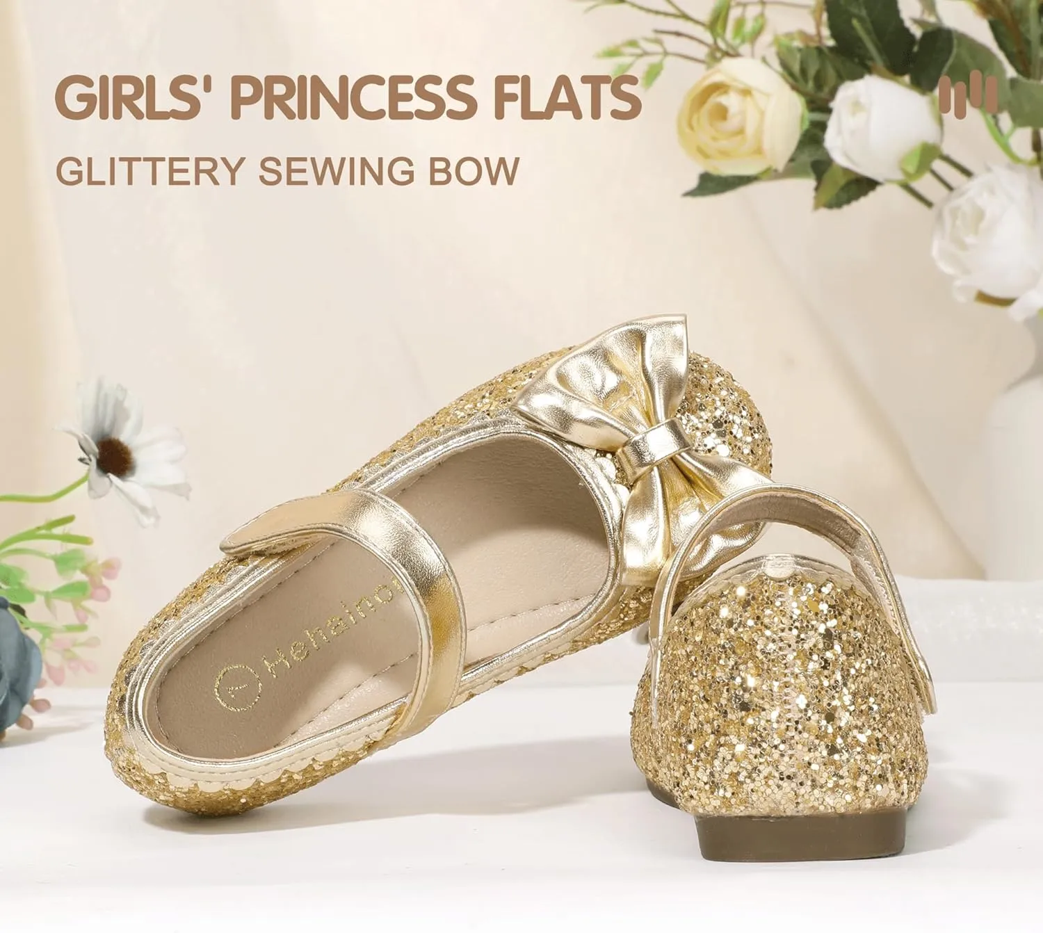 Hehainom Toddler Girls Dress Shoes Little Kids Flower Girl Sparkle Bow Ballet Flats School Wedding Party Shoes