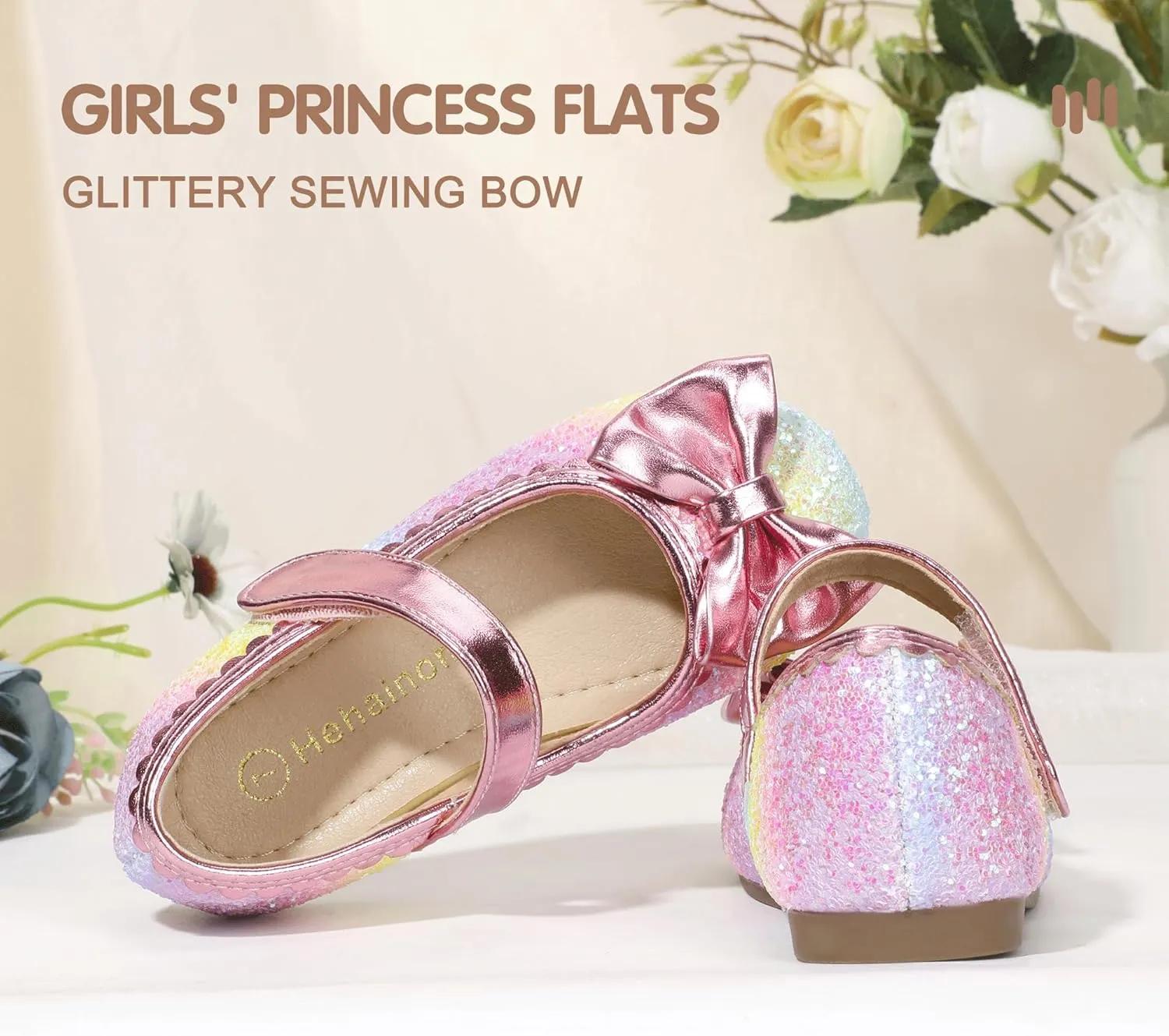 Hehainom Toddler Girls Dress Shoes Little Kids Flower Girl Sparkle Bow Ballet Flats School Wedding Party Shoes