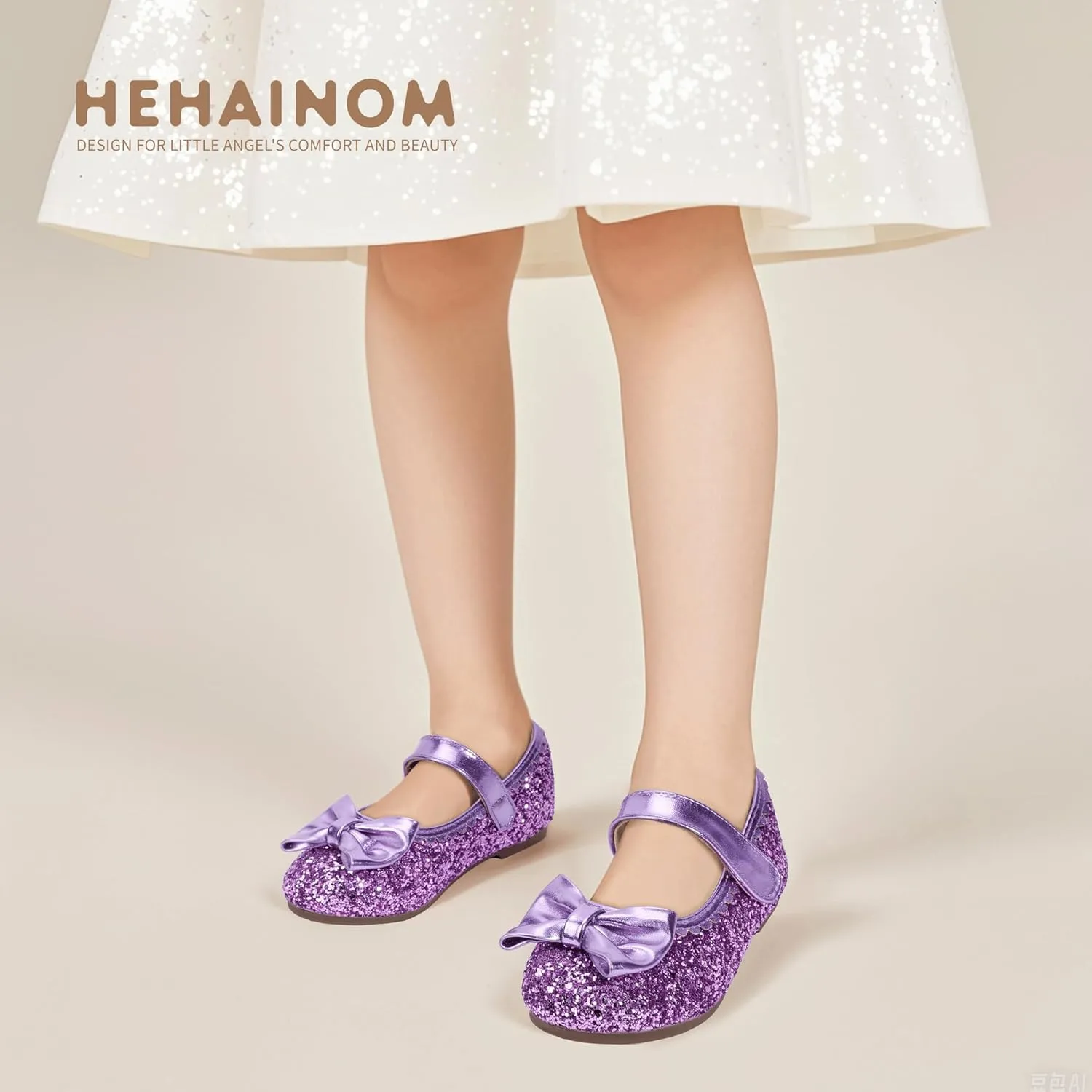 Hehainom Toddler Girls Dress Shoes Little Kids Flower Girl Sparkle Bow Ballet Flats School Wedding Party Shoes
