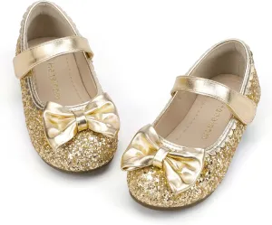 Hehainom Toddler Girls Dress Shoes Little Kids Flower Girl Sparkle Bow Ballet Flats School Wedding Party Shoes