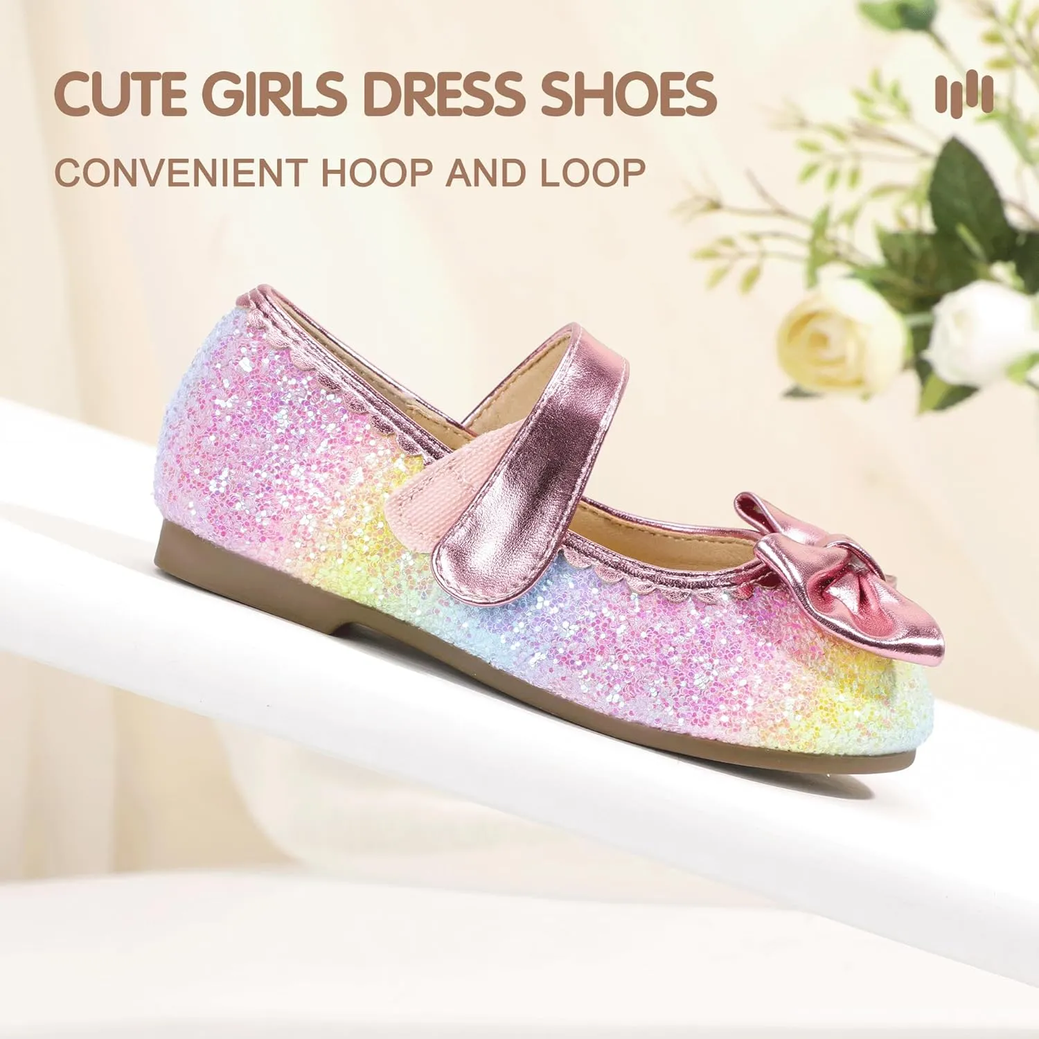 Hehainom Toddler Girls Dress Shoes Little Kids Flower Girl Sparkle Bow Ballet Flats School Wedding Party Shoes