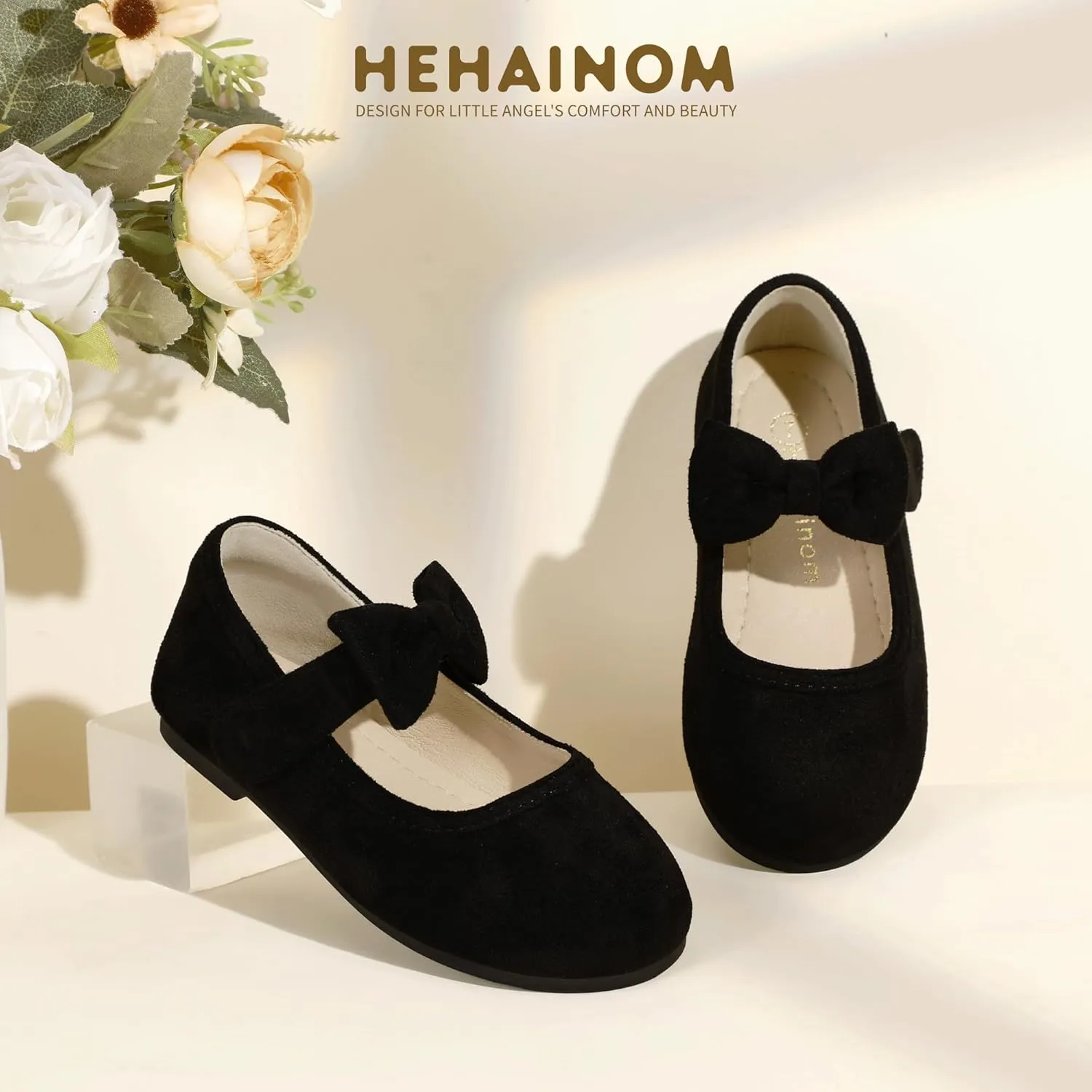 Hehainom Toddler Girls Dress Shoes Little Kids Flower Girl Sparkle Bow Ballet Flats School Wedding Party Shoes