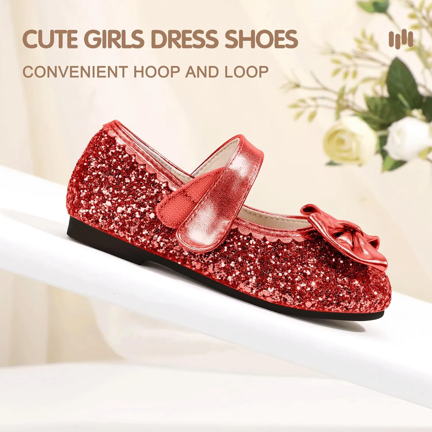 Hehainom Toddler Girls Dress Shoes Little Kids Flower Girl Sparkle Bow Ballet Flats School Wedding Party Shoes