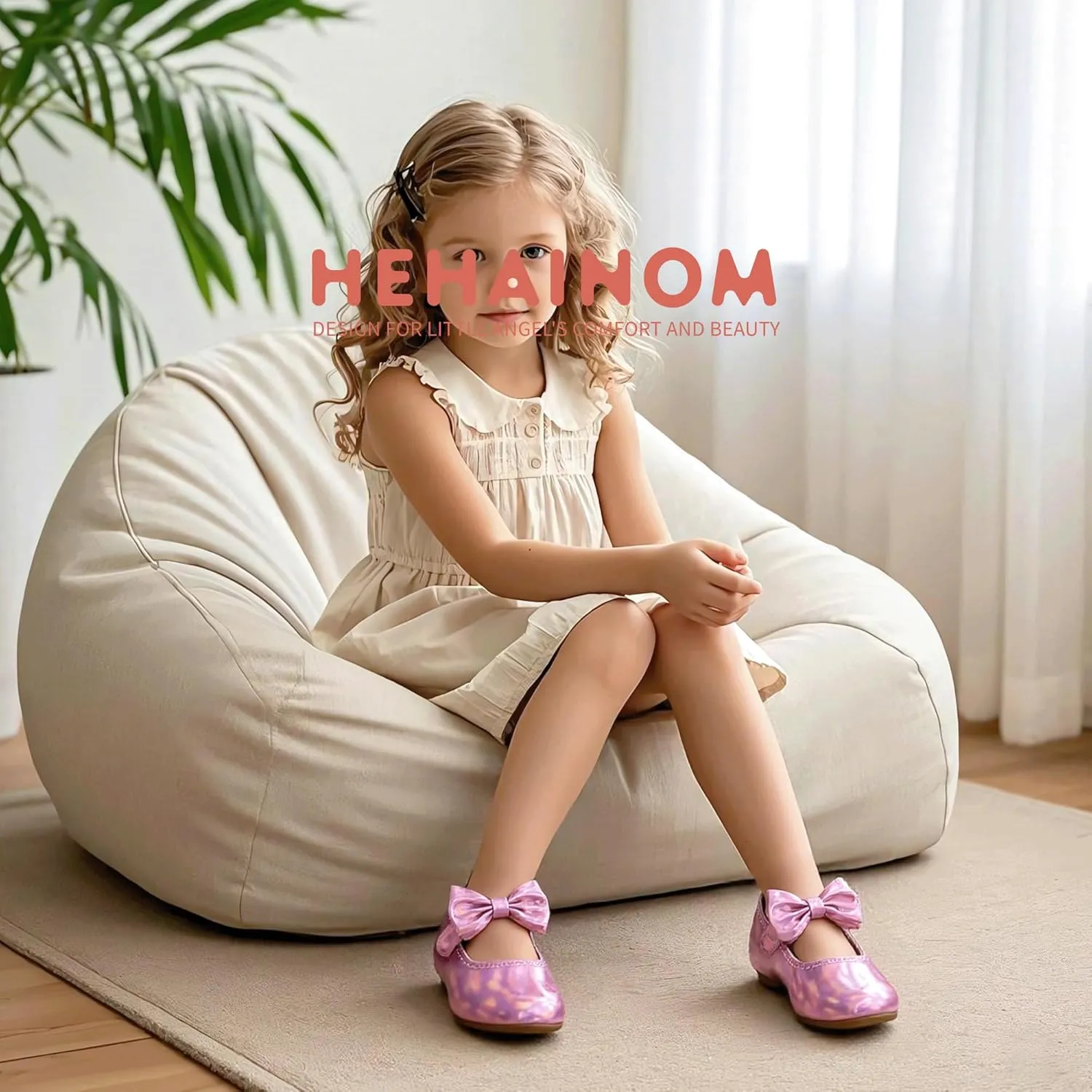 Hehainom Toddler Girls Dress Shoes Little Kids Flower Girl Sparkle Bow Ballet Flats School Wedding Party Shoes