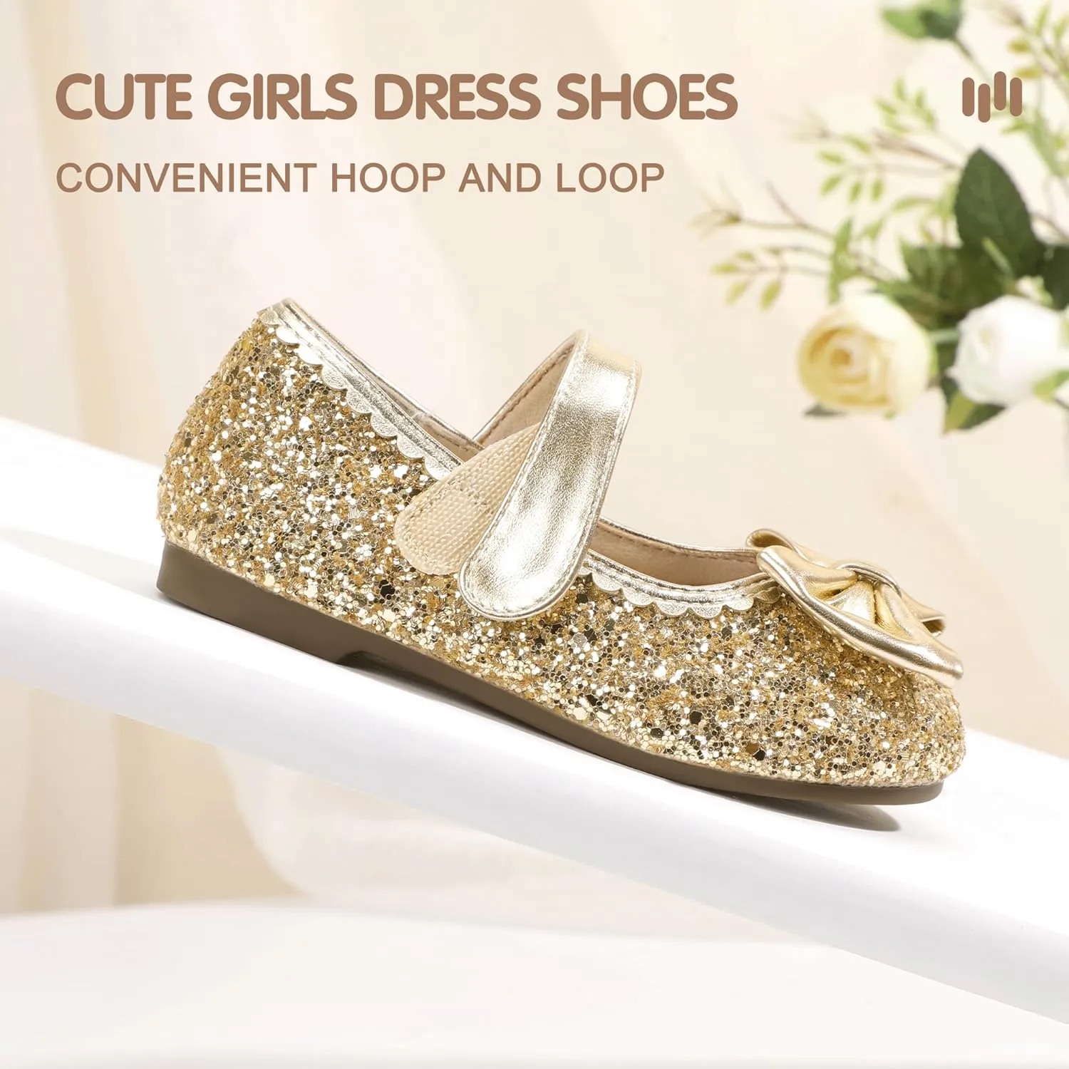 Hehainom Toddler Girls Dress Shoes Little Kids Flower Girl Sparkle Bow Ballet Flats School Wedding Party Shoes
