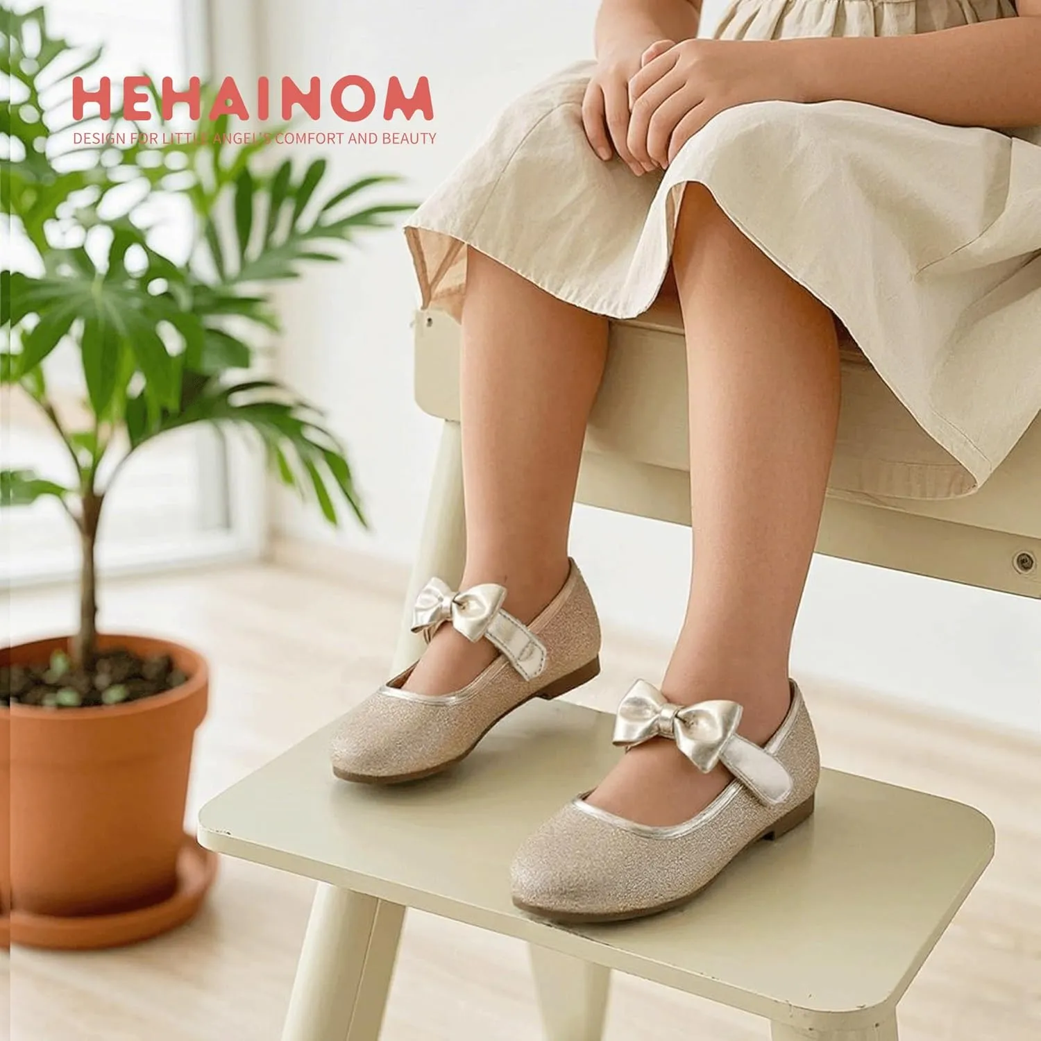 Hehainom Toddler Girls Dress Shoes Little Kids Flower Girl Sparkle Bow Ballet Flats School Wedding Party Shoes