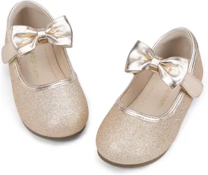 Hehainom Toddler Girls Dress Shoes Little Kids Flower Girl Sparkle Bow Ballet Flats School Wedding Party Shoes