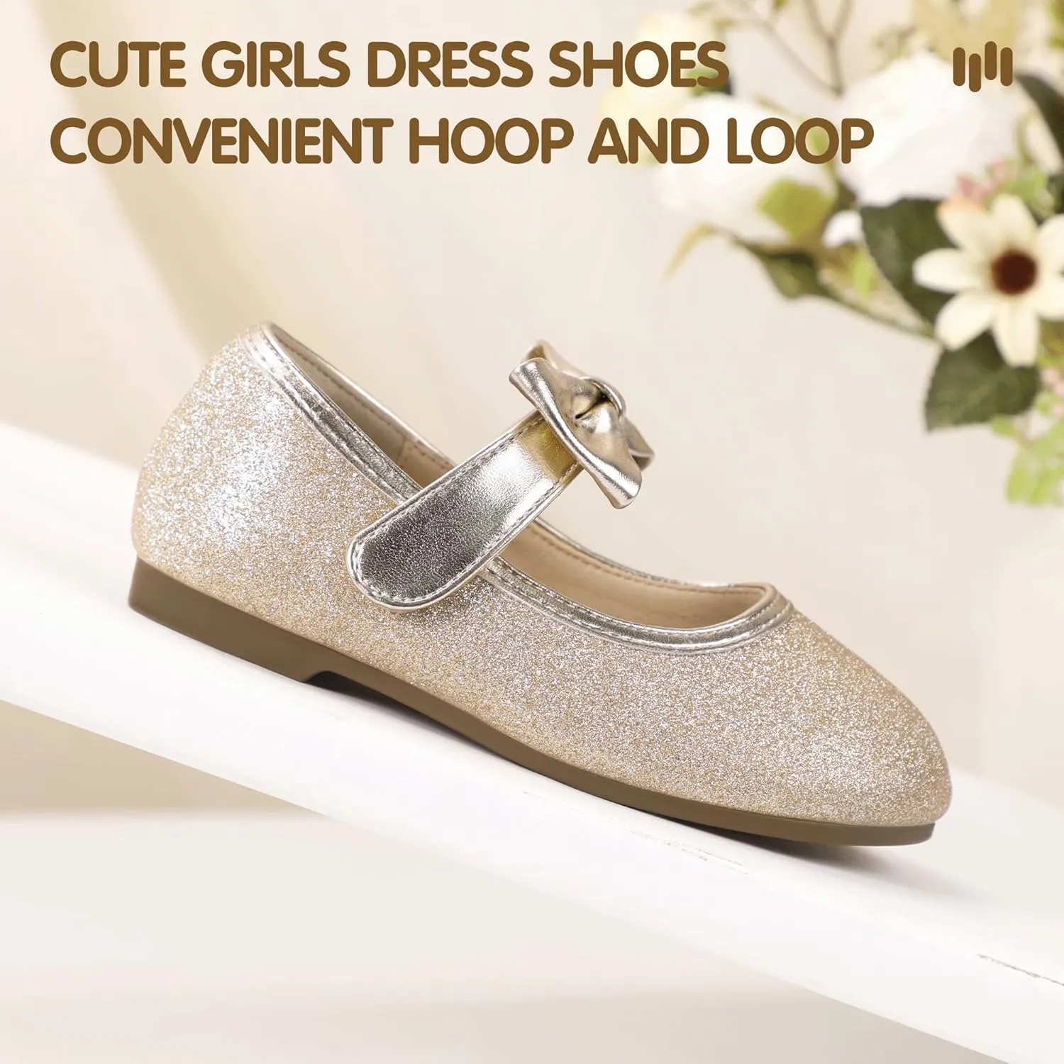 Hehainom Toddler Girls Dress Shoes Little Kids Flower Girl Sparkle Bow Ballet Flats School Wedding Party Shoes