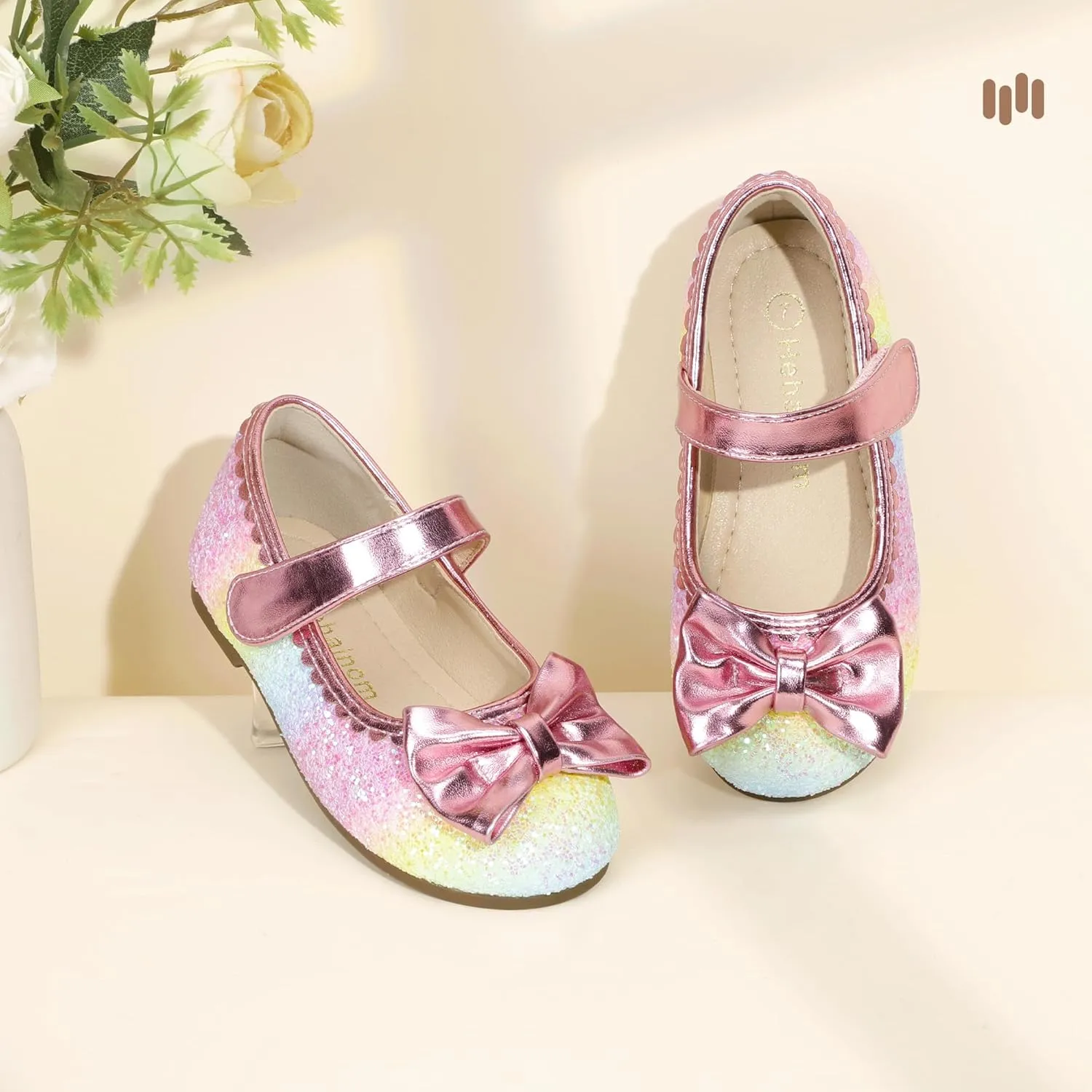 Hehainom Toddler Girls Dress Shoes Little Kids Flower Girl Sparkle Bow Ballet Flats School Wedding Party Shoes