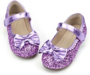 Hehainom Toddler Girls Dress Shoes Little Kids Flower Girl Sparkle Bow Ballet Flats School Wedding Party Shoes