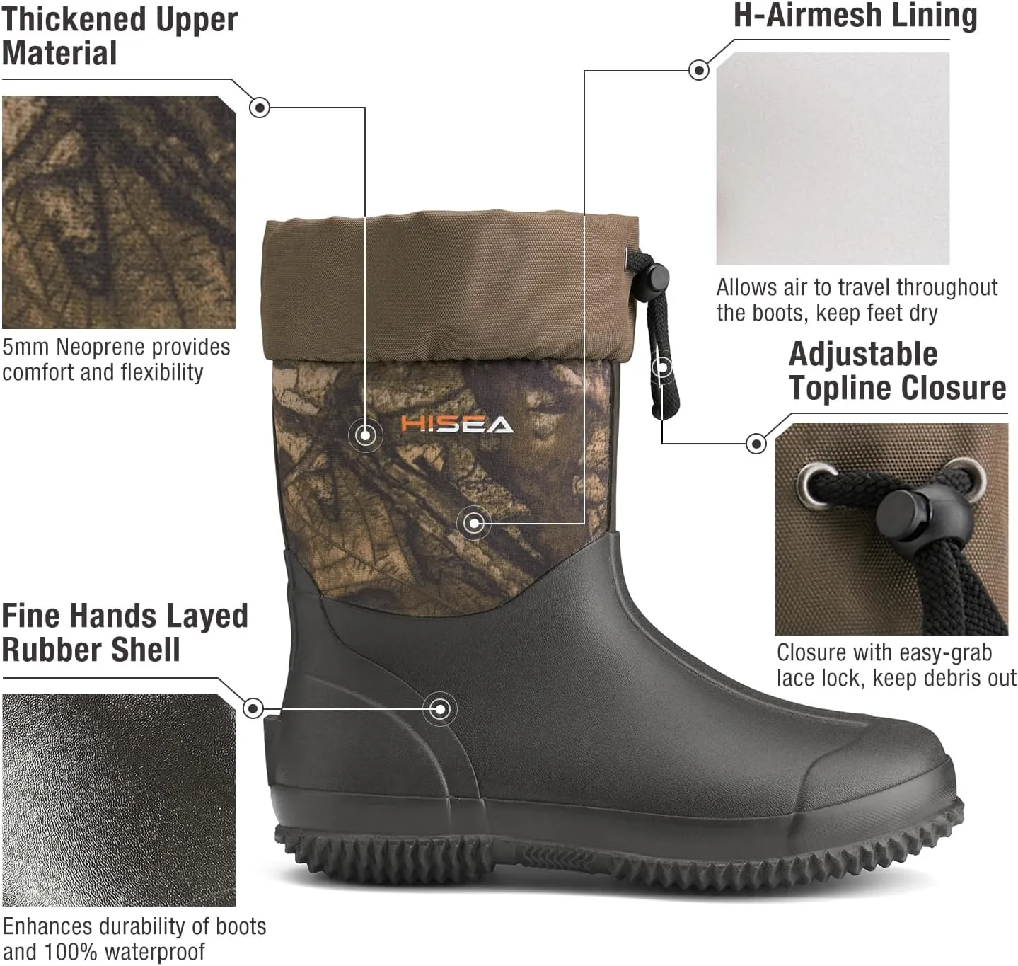 HISEA Men's Rain Boots, Garden Boots Ankle High Waterproof Neoprene Rubber Mud Boots