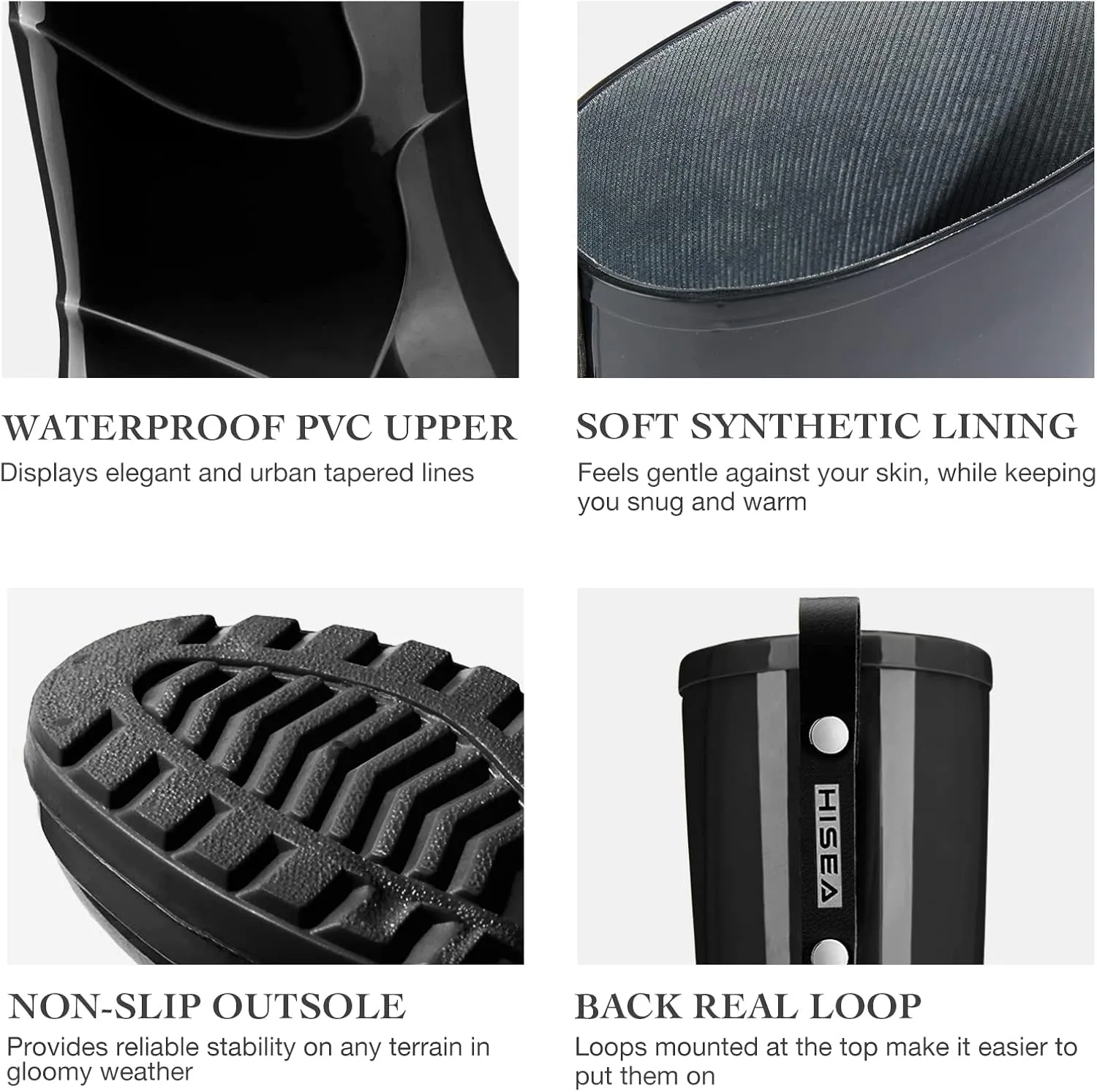 HISEA Rain Boots for Women Waterproof Garden Boots, Knee High Rain Shoes, Non Slip Seamless Welly