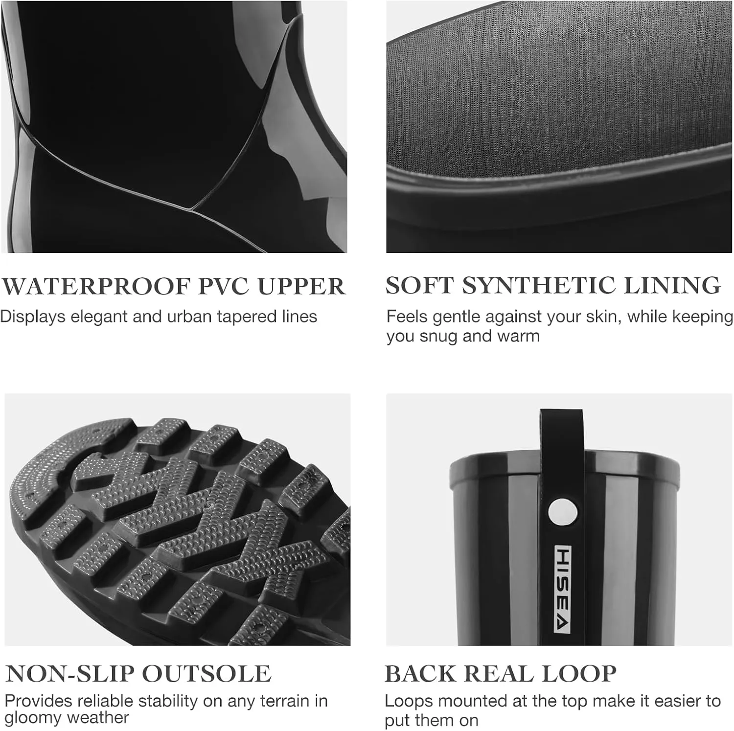 HISEA Rain Boots for Women Waterproof Garden Boots, Knee High Rain Shoes, Non Slip Seamless Welly