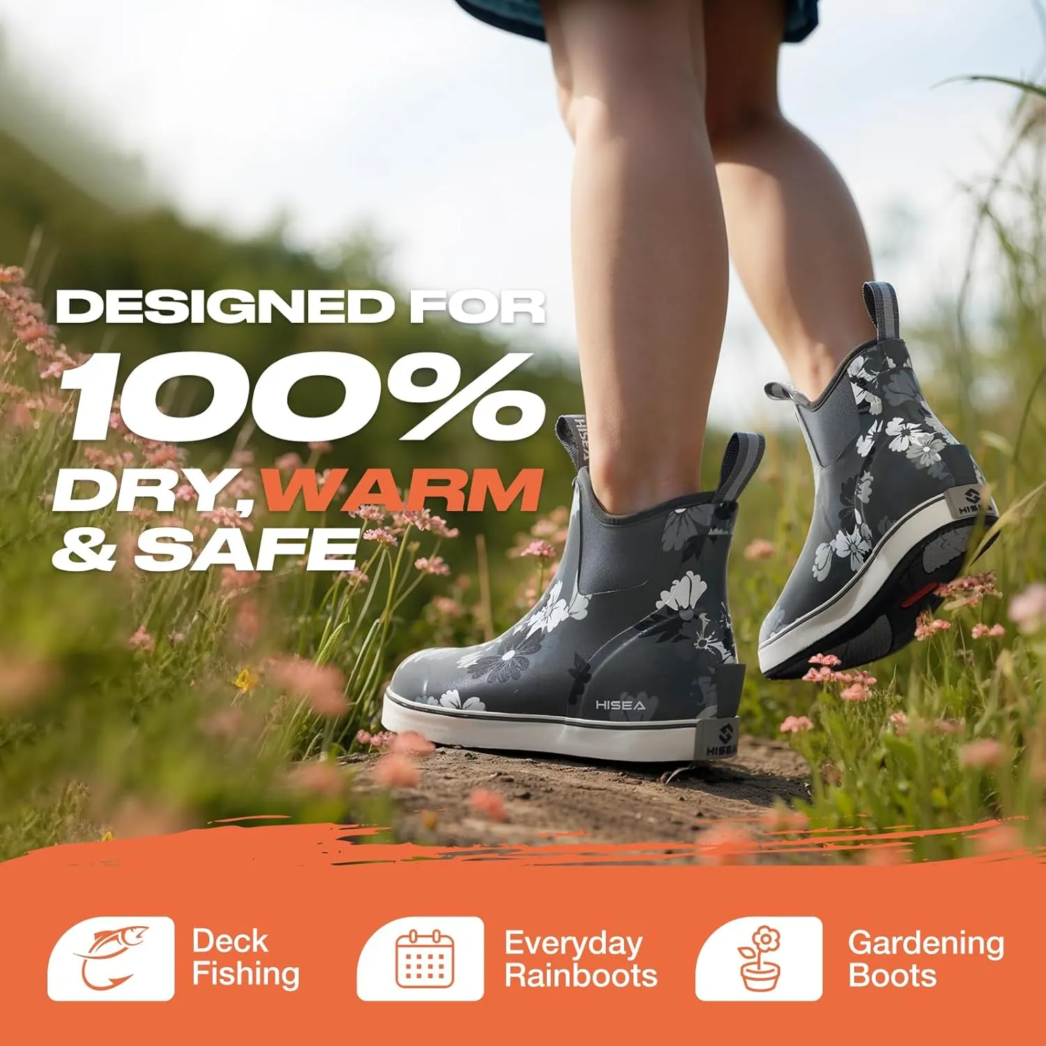 HISEA Women's Ankle Rain Boots, Rubber Fishing Deck Boots, Garden Boots for Women Waterproof