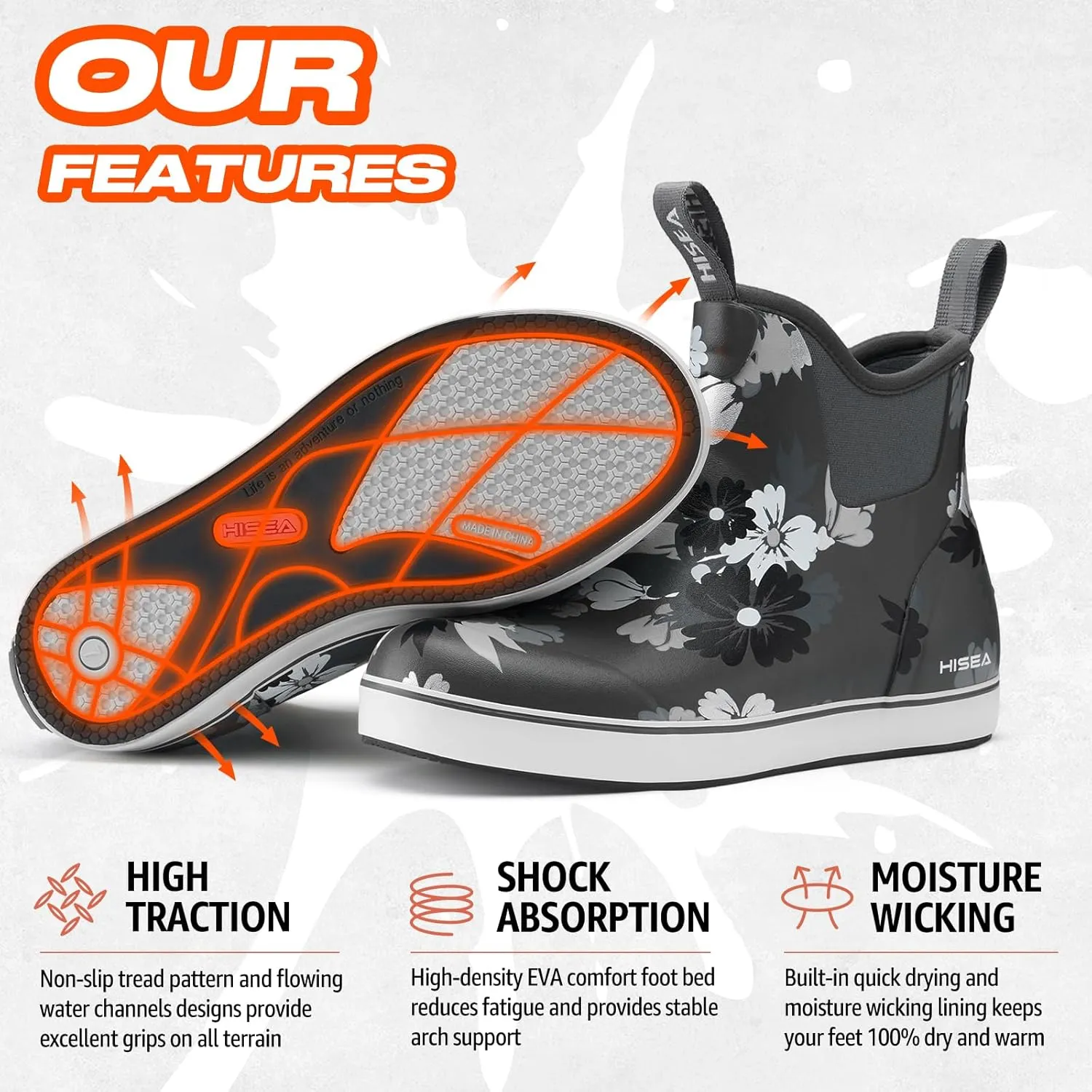HISEA Women's Ankle Rain Boots, Rubber Fishing Deck Boots, Garden Boots for Women Waterproof