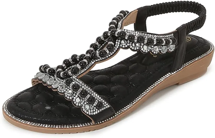 HNGHOU Women's Summer Casual Bohemia Open Toe Beach Wedge Sandal Shoes