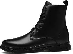 HOOENG Round Toe Lace Up Boots for Men Side Zip Lined Cowhide Leather Slip Resistant Waterproof Anti-Slip Stylish Classic (Color : Black Lined, Size : 8)