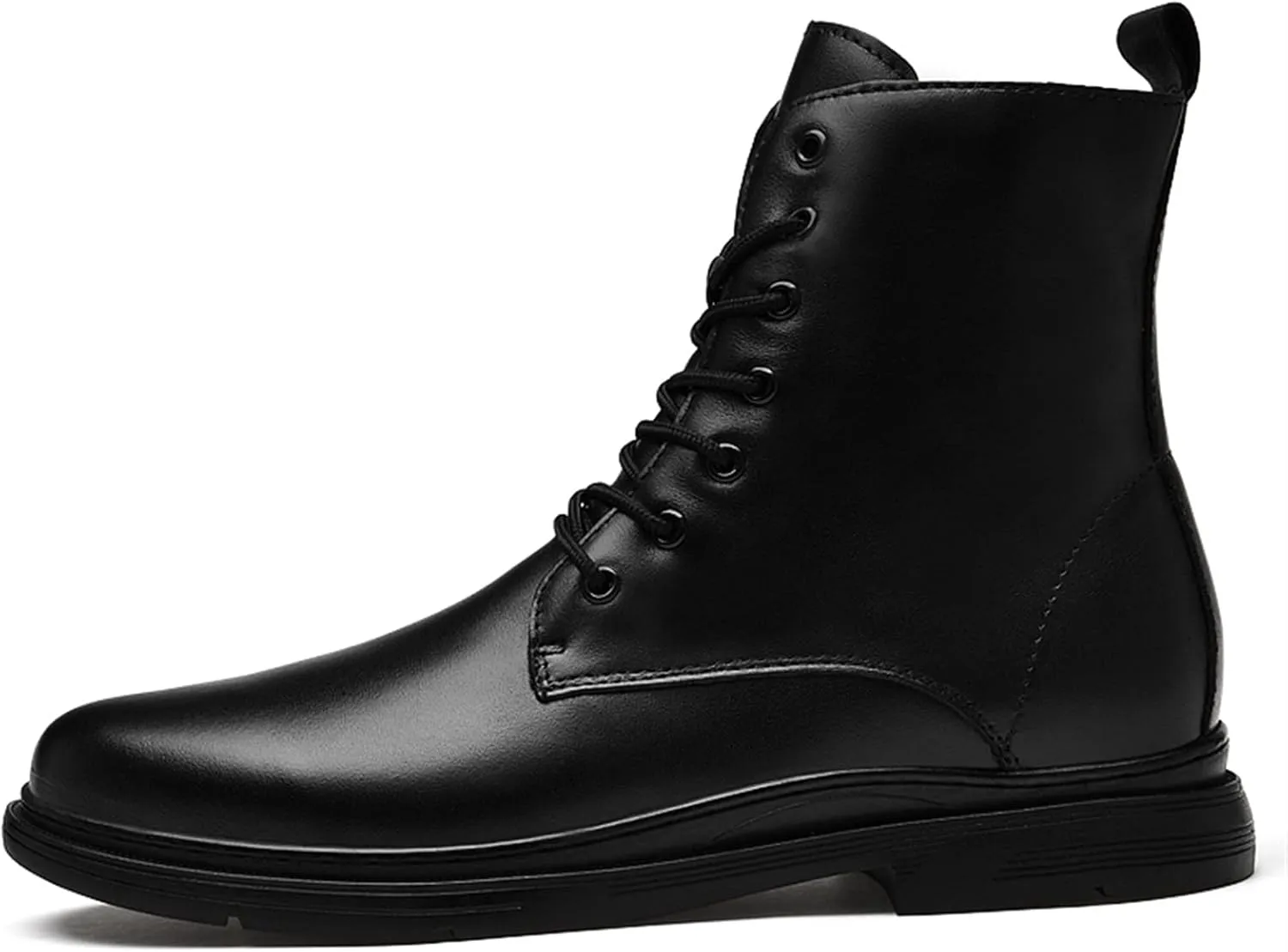 HOOENG Round Toe Lace Up Boots for Men Side Zip Lined Cowhide Leather Slip Resistant Waterproof Anti-Slip Stylish Classic (Color : Black Lined, Size : 8)